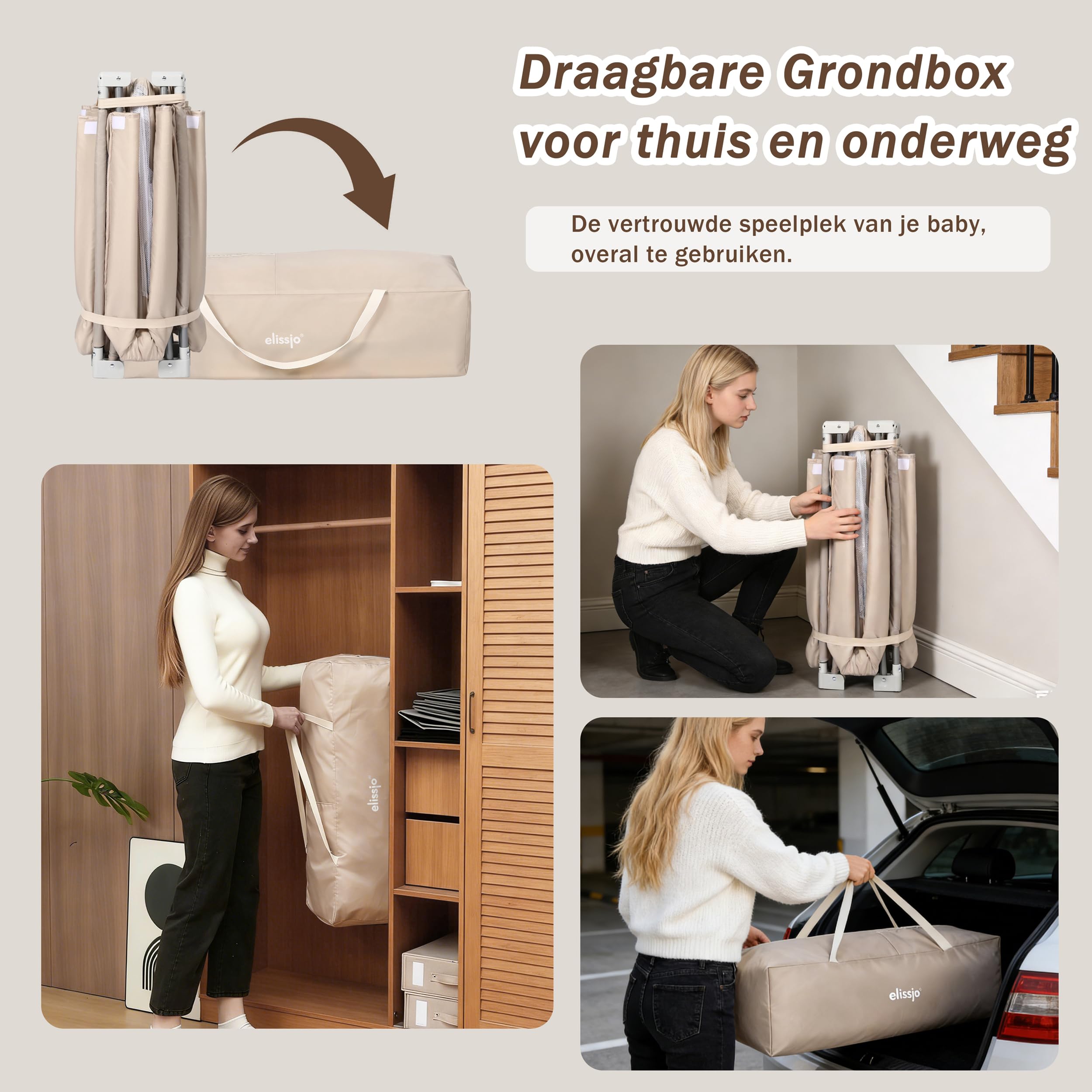 Bodenlaufstall Baby – Faltbarer Laufstall mit taupefarbener Spielmatte & 50 Bällen – Krabbelgitter – Baby Laufgitter – Playpen für Babys – 150 x 150 x 76,5 cm – Beige