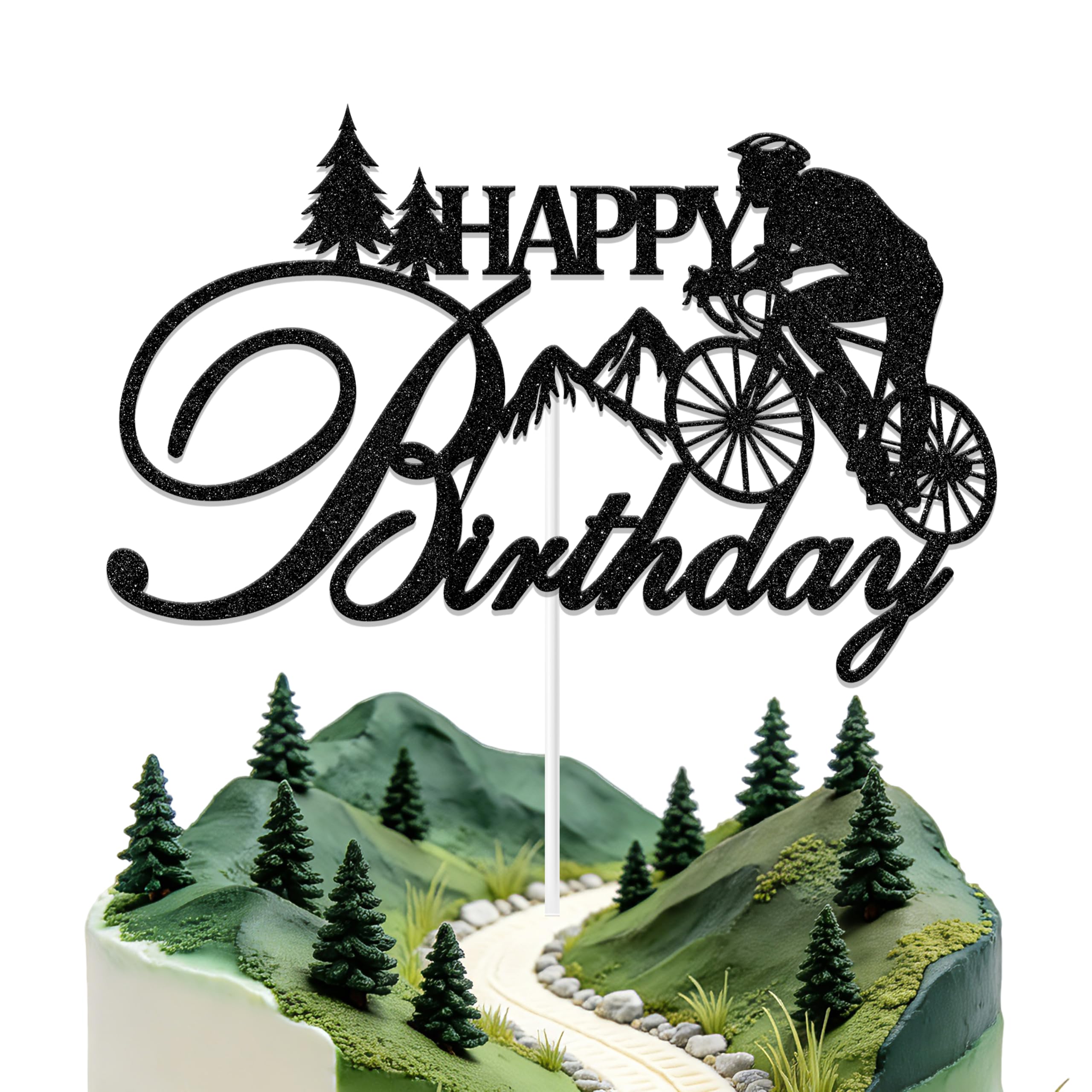 Aumccxz Bicycle Happy Birthday Cake Topper Bike Birthday Party Decorations Mountain Bike Party Decorations Black