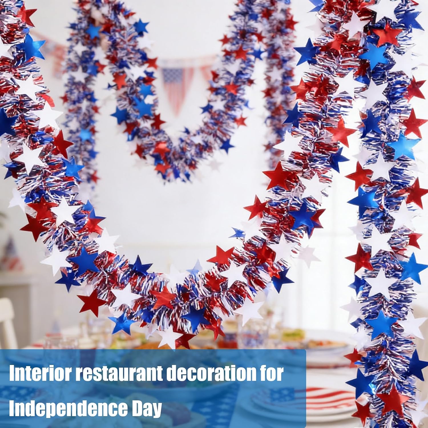 4th of July Patriotic Garland, Red White Blue, Star, 50Ft image 3