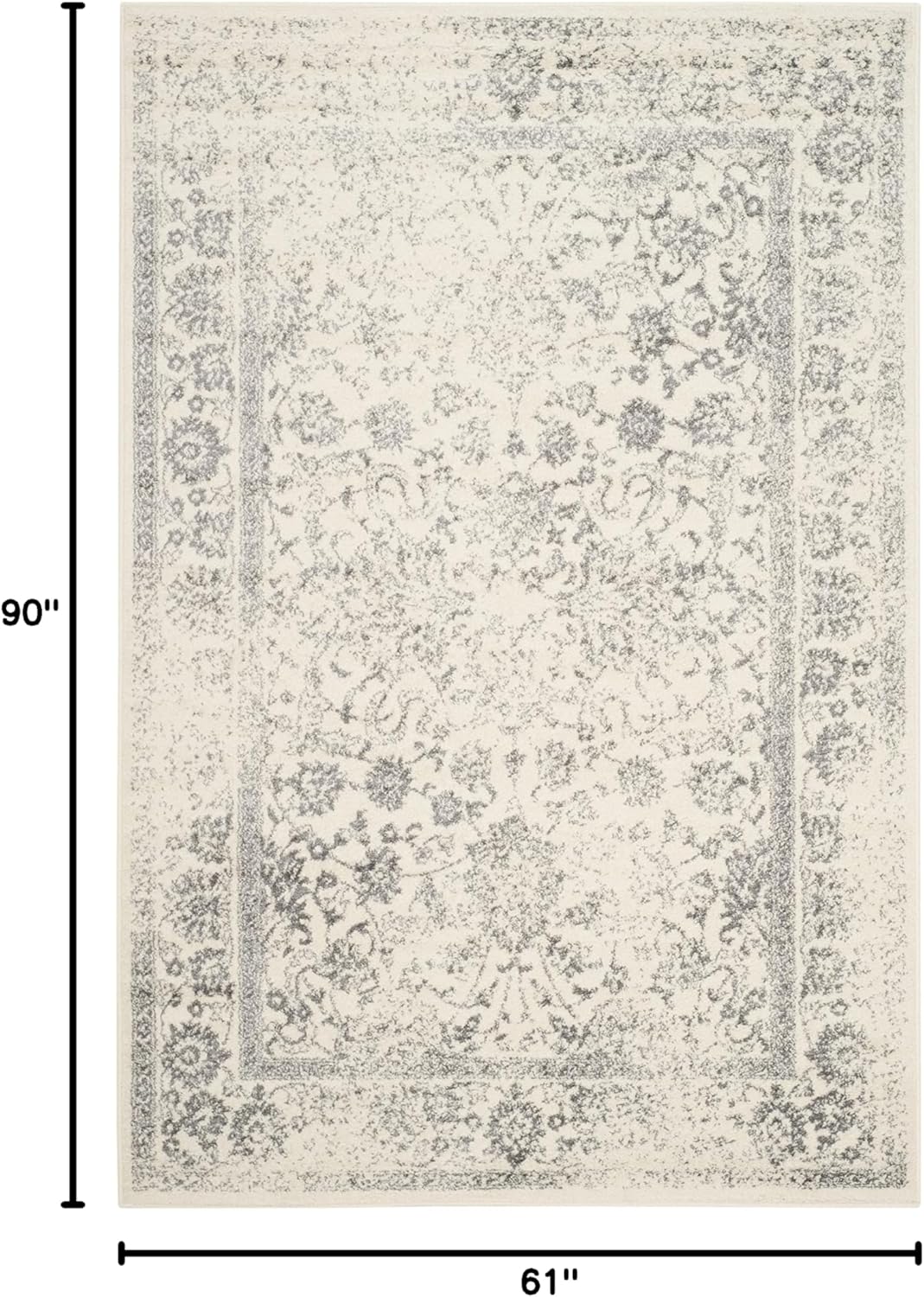 SAFAVIEH Adirondack Collection Area Rug - 5'1" x 7'6", Ivory & Silver, Distressed Vintage Floral Design, Non-Shedding & Easy to Clean, Ideal for Living Room, Bedroom, Dining Space (ADR109C)