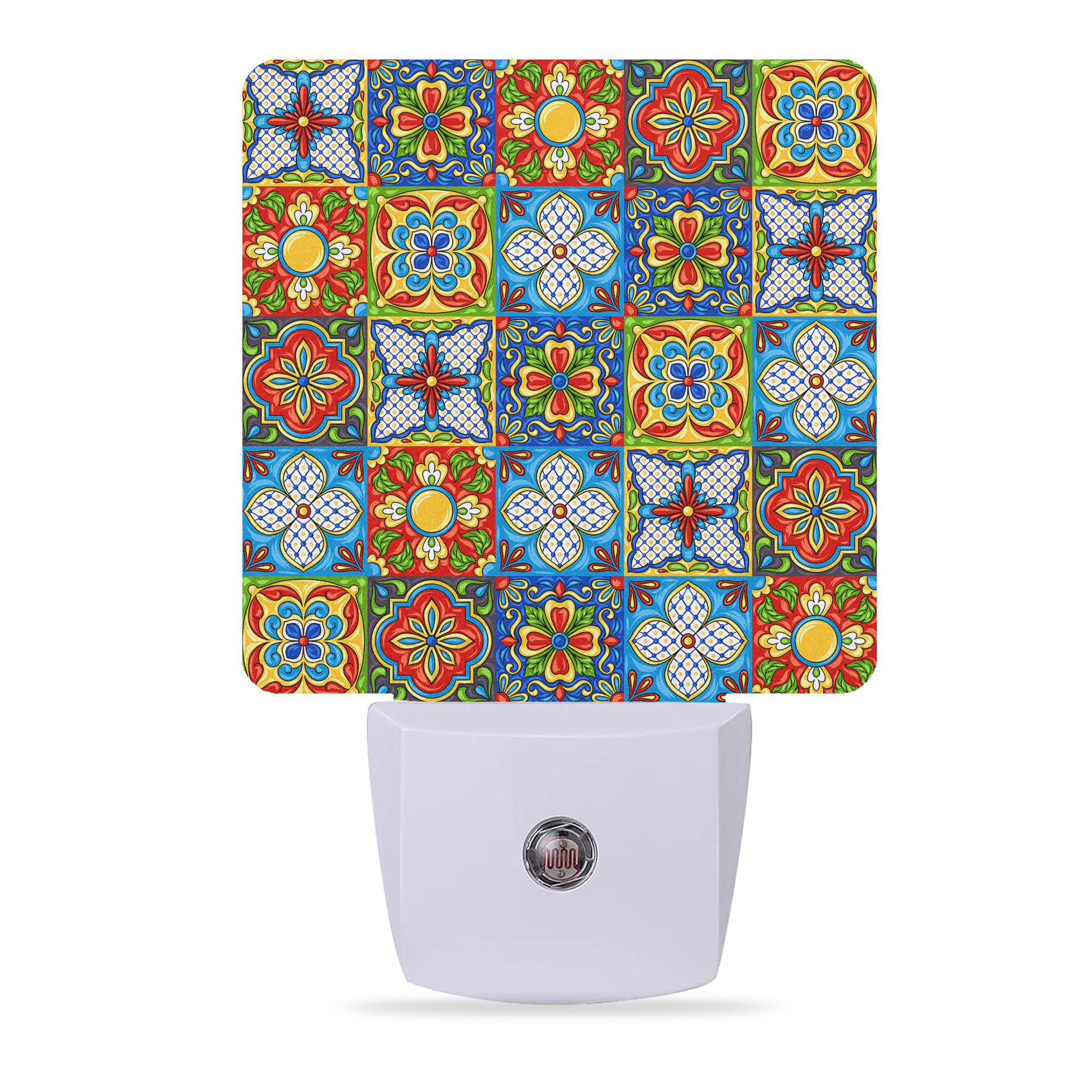 Ethnic Night Light,Mexican Talavera Ceramic Night Lights Plug into Wall for Boys Girls, Led Lamp for Stairway/Hallway/Bedroom 0.5W Nightlight Sleep Friendly