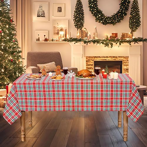 Miniatura 9 de Fanqisi Mantel de Navidad de 56x84 Pulgadas Mantel a Cuadros Mantel a Cuadros de Búfalo para Fiestas de Navidad Granja Decoraciones de Mesa de