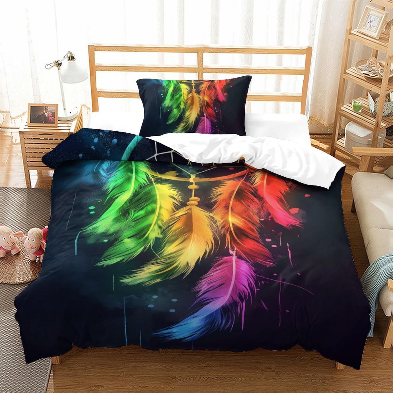 Housse de couette plume anti-plis en microfibre douce pour lit 135x200
