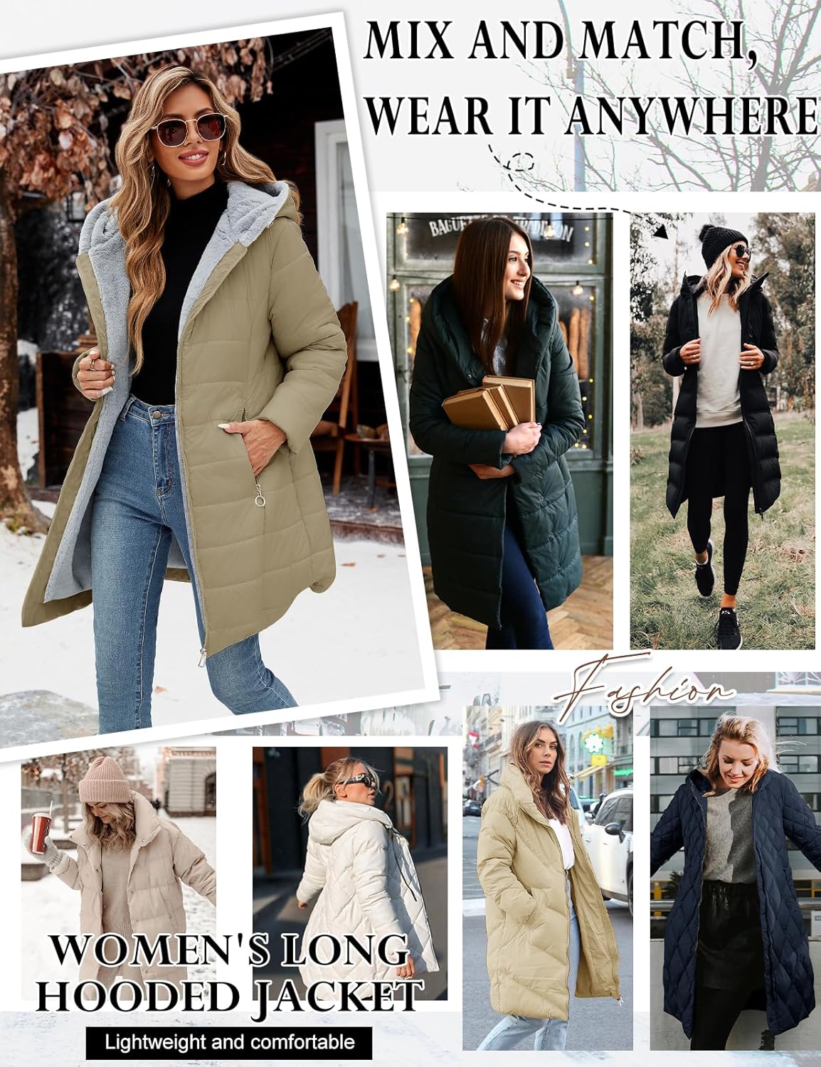 Women's Puffer Coat Winter Long Quilted Jacket Zip Up Fleece Lined Down Jacket Windproof Warm Thicken Hooded Parka Coat - Image 8