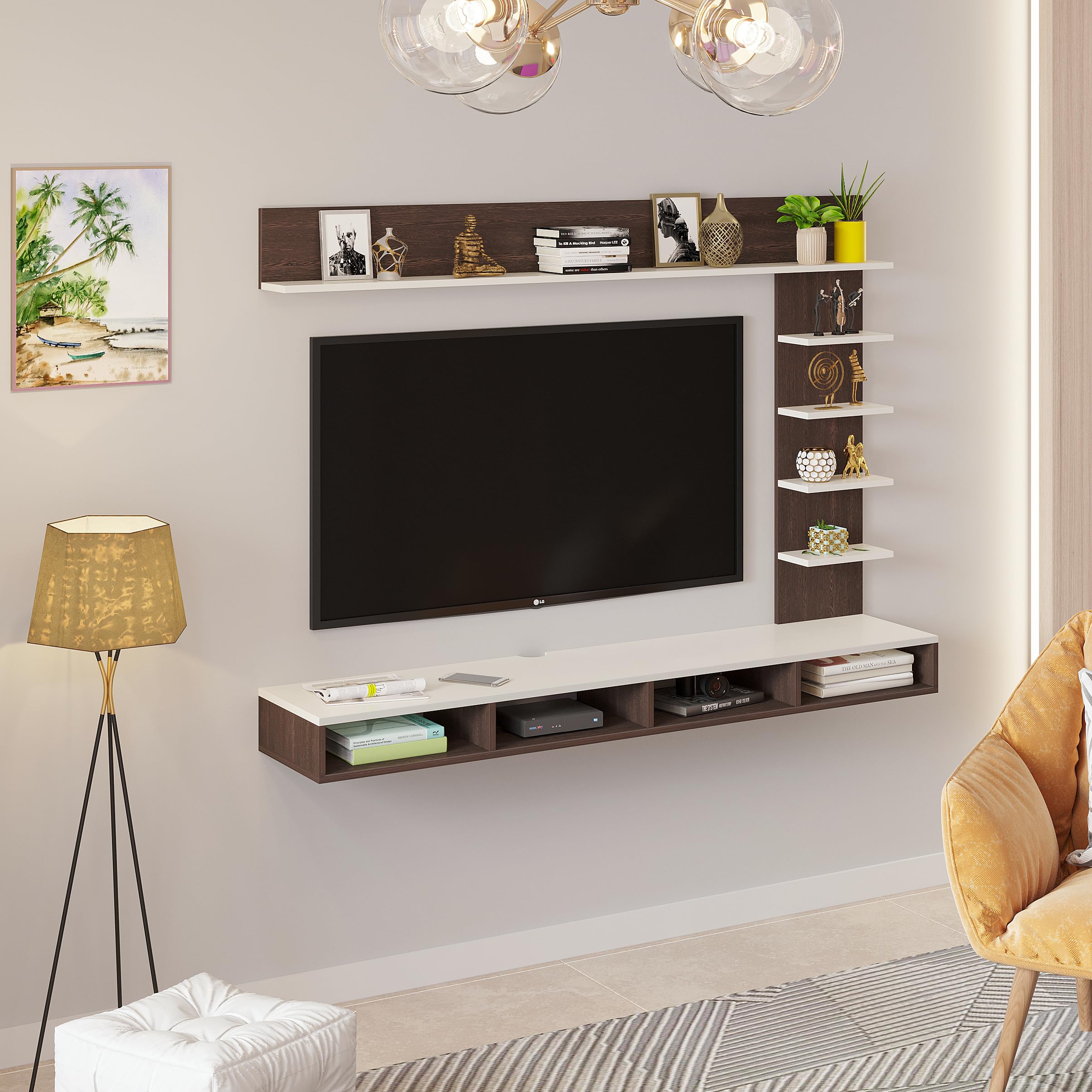 BLUEWUD Primax Plus Large Engineering Wood Wall Mount TV Entertainment Unit Set Top Box Stand/TV Cabinet with Shelves for Books & Décor Display Unit, Ideal for 50” (Wenge & White)-image-31