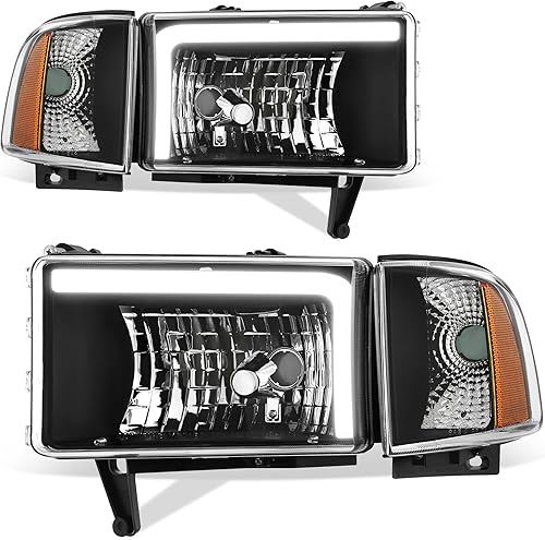 AUTOSAVER88 Conjunto de faros LED DRL compatible con Dodge Ram 1994-2001 15001994-2002 Ram 2500 3500 Pickup, carcasa negra, reflector ámbar, lente