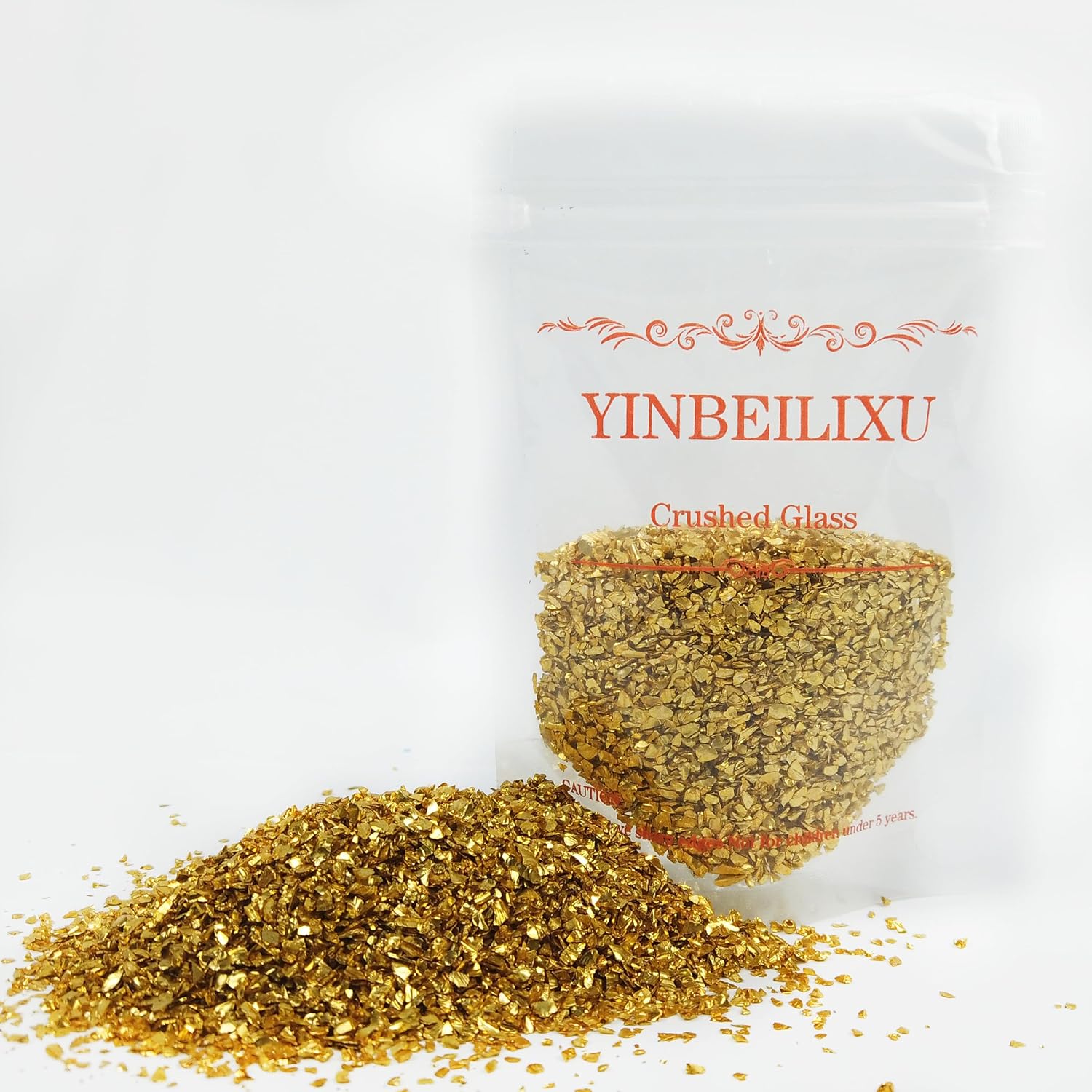 Crushed Glass Glitter, Broken Shattered Glass Gems Chips for Resin Art Crafts, Epoxy Resin Supplies, Geod Painting, DIY Art Projects, Jewelry Making,3-6mm, 200g/7oz (Gold)