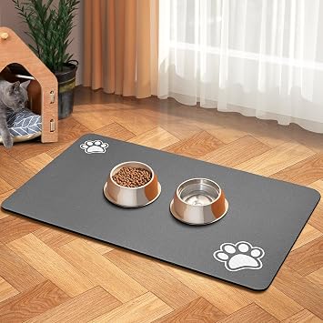 Pet Feeding Mat-Absorbent Dog Mat for Food and Water Bowl-Accessories Pet Supplies-Bowl for Messy Drinkers-No Stains Quick Dry Dog Water Dispenser Mat 17"x28", Dark Grey