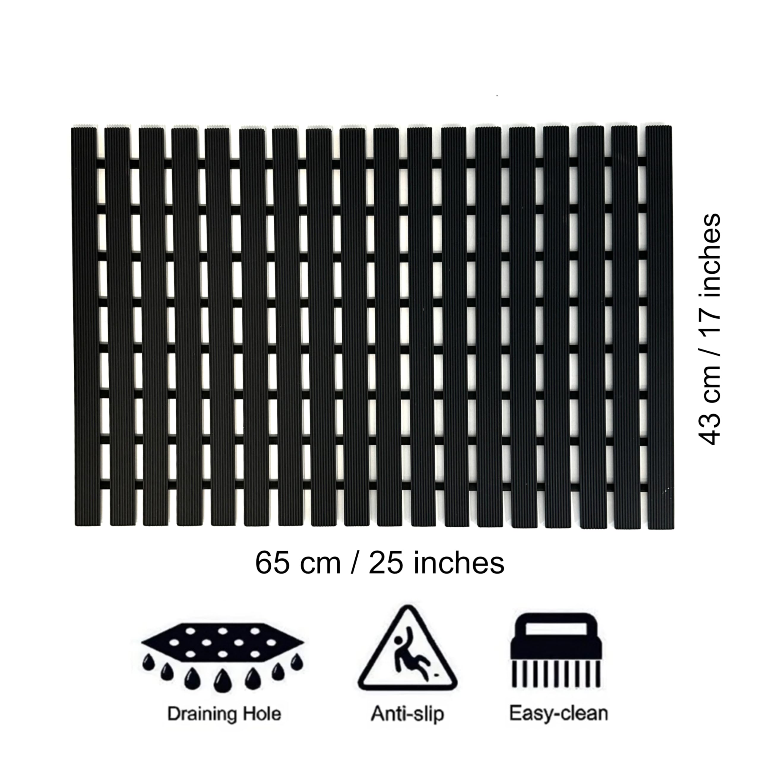 Nicoman Shower Mat Non-Slip Bath Drainage Matt Slatted Duckboard Design, Black, 64 x 43 cm (Rectangular) - Image 2