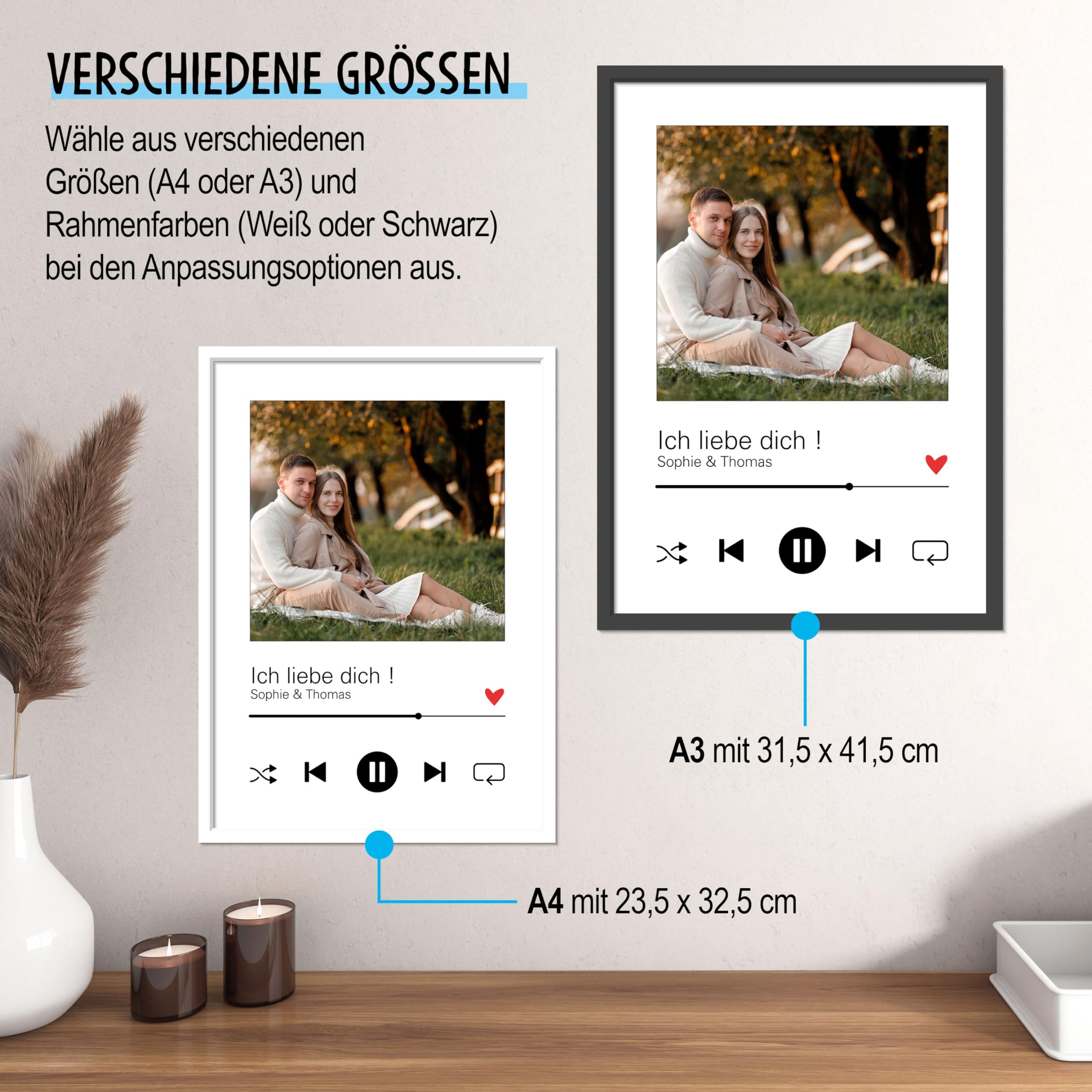OWLBOOK® Personalisiertes Song Cover Bild Mit Eigenem Foto – Individuelles Geschenk Im Echtholzrahmen, Für Partner, Geburtstag & Jahrestag