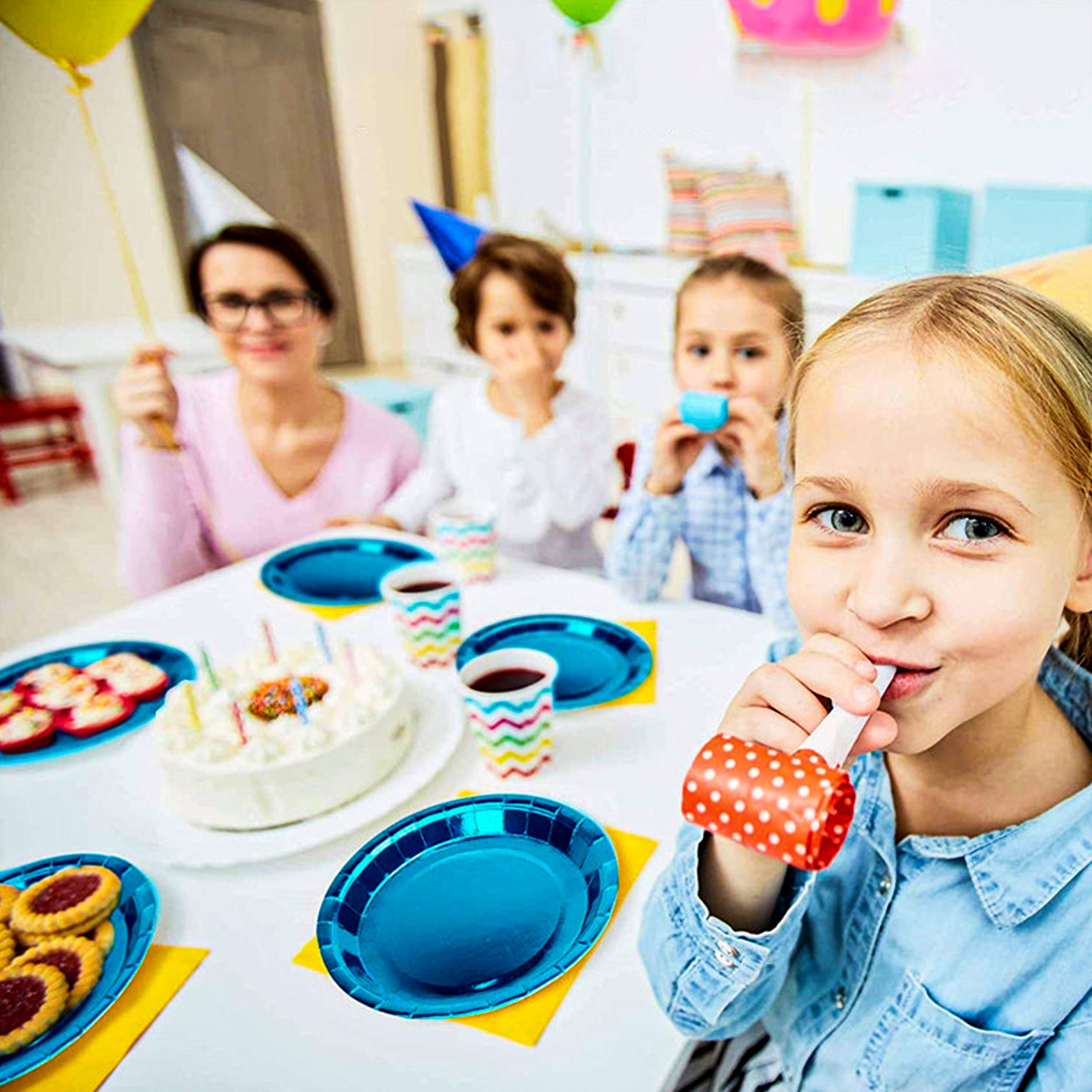 MestectPET 56-delig blauw feestservies, borden, bekers en servetten van papier voor 16 gasten, ideale serviesset voor verjaardag, bruiloft, jubileum, babyshower, barbecuefeest MestectPET 56-delig blauw feestservies, borden, bekers en servetten van papier voor 16 gasten, ideale serviesset voor verjaardag, bruiloft, jubileum, babyshower, barbecuefeest