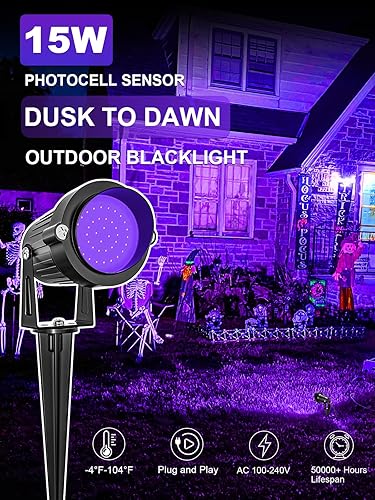 Miniatura 2 de Proyector de luz negra de 120 V para Halloween, 15 W, iluminación LED de paisaje, sensor de luz de fotocélula del atardecer al amanecer con enchufe