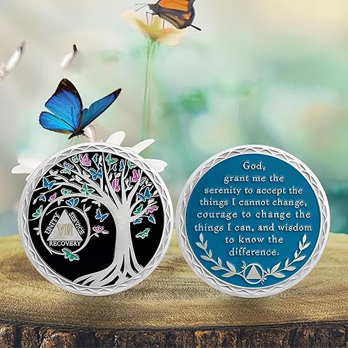 Miniatura 30 de Moneda de sobriedad de 2 años, árbol de la vida, medallón AA, Alcohólicos Anónimos, Ficha de aniversario, regalos de sobriedad para mujeres y 02 Años