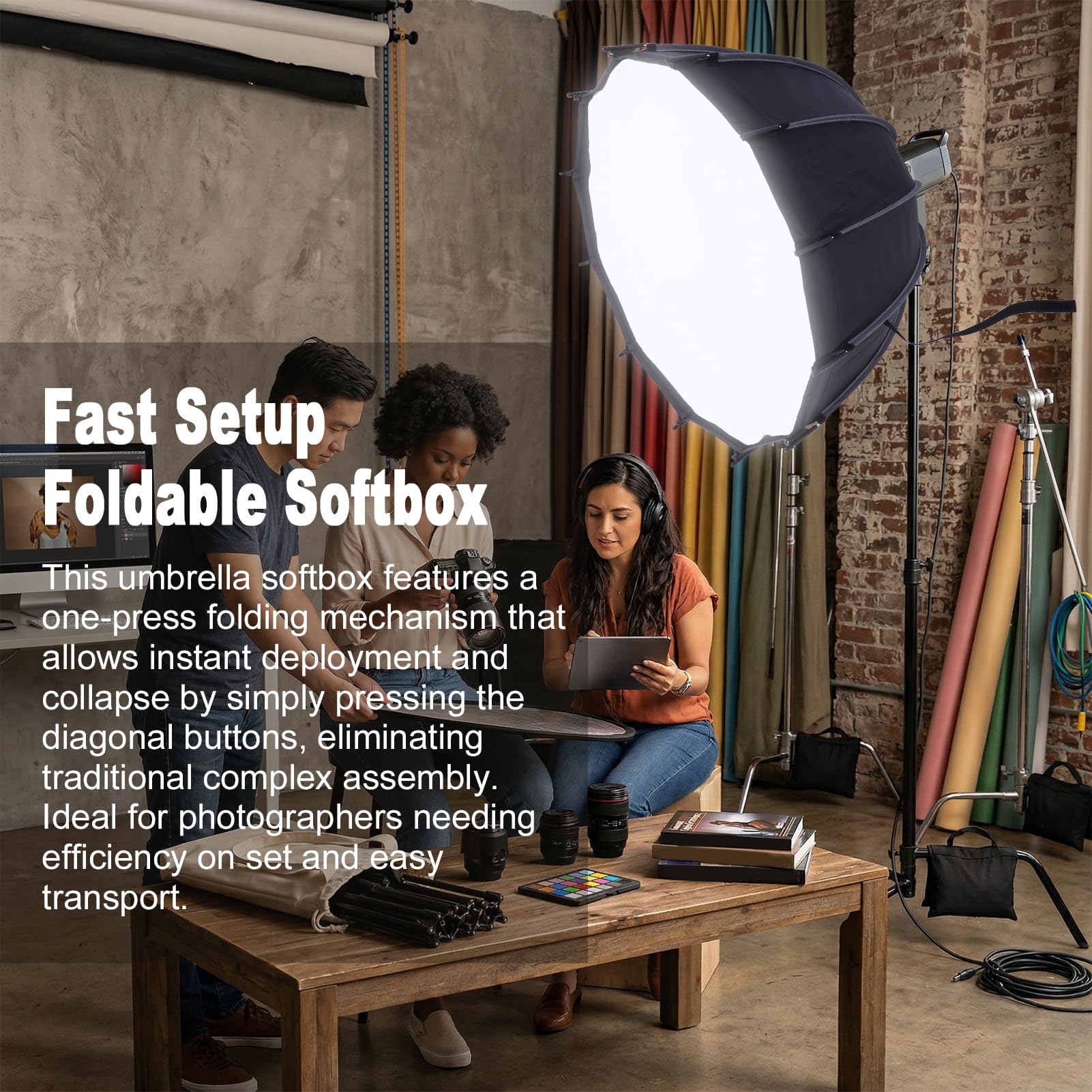 Asixxsix Softbox Parasolowy o Przekątnej 25,6 Cala, Parasol Paraboliczny z Głębokim Odblaskiem, Wideo LED z osłoną Dyfuzora, do Studia Fotograficznego, Transmisji na żywo i Podróży