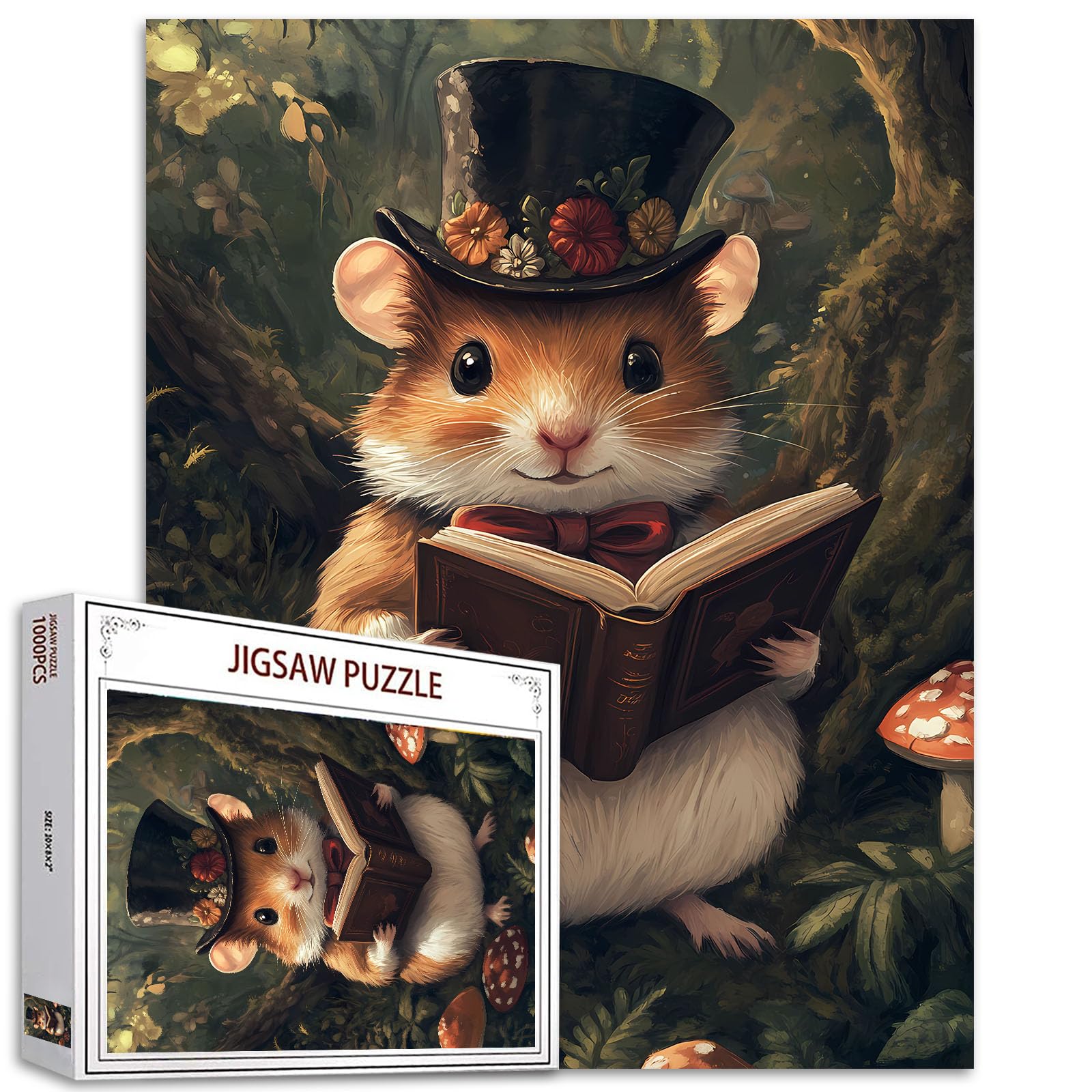 Animals Reading Book Jigsaw Puzzle 1000 Pieces Hamster in The Forest Puzzle for Adults Easy Family Puzzle DIY Craft Puzzles Stress Relief Game Nights