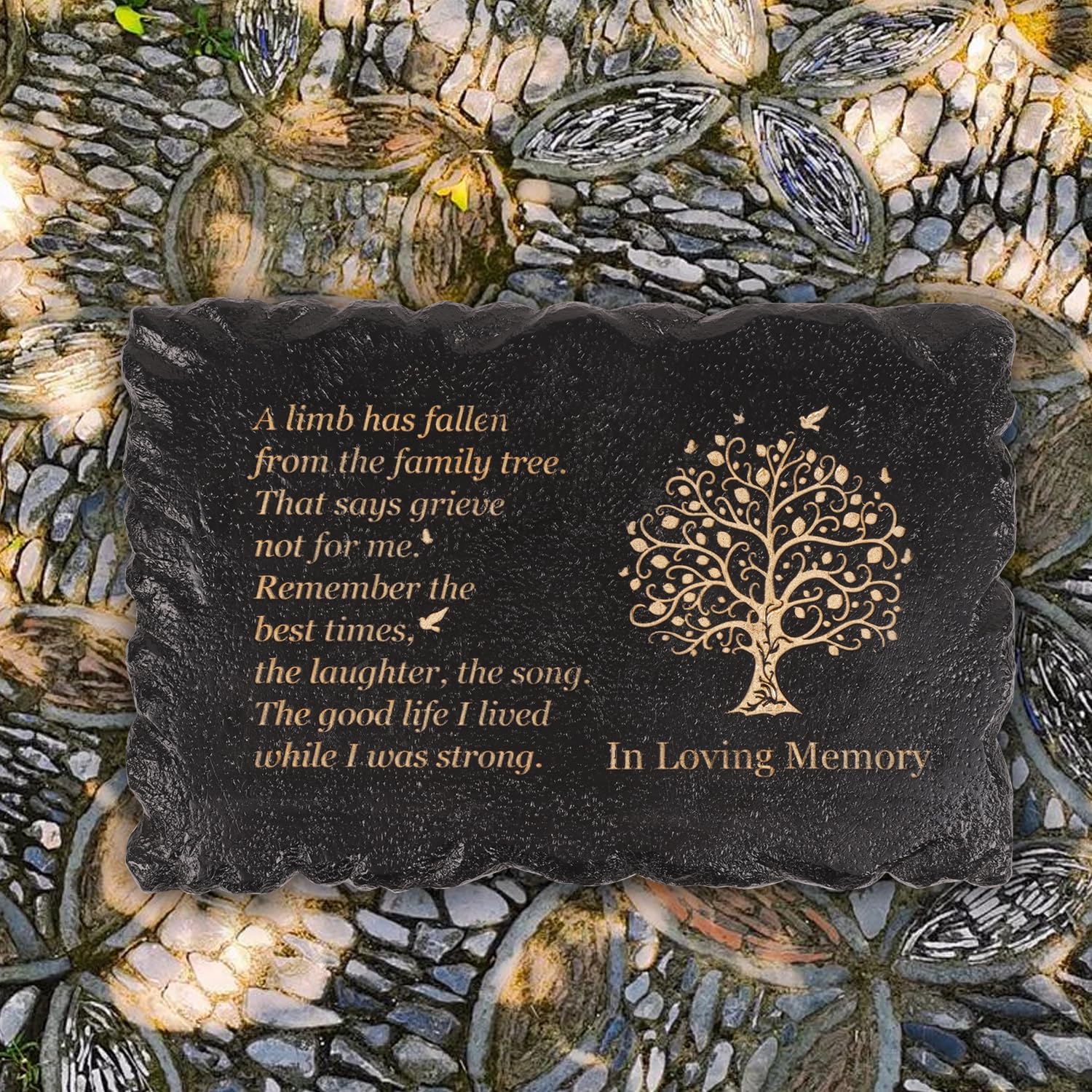 Pietra commemorativa da giardino in poliresina con albero della vita, lunga 30 cm, pietre commemorative per i propri cari all'aperto, placche commemorative, regali di condoglianze per la perdita della