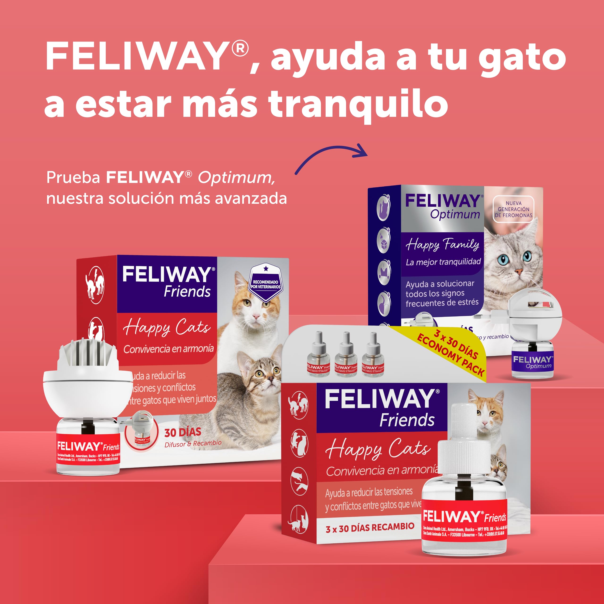 FELIWAY Friends - Pack Ahorro 3 recambios para 90 días (3x48ml) - Ayuda a crear armonía y a reducir conflictos entre gatos que viven juntos. Recomendado por veterinarios. Mejora la convivencia.
