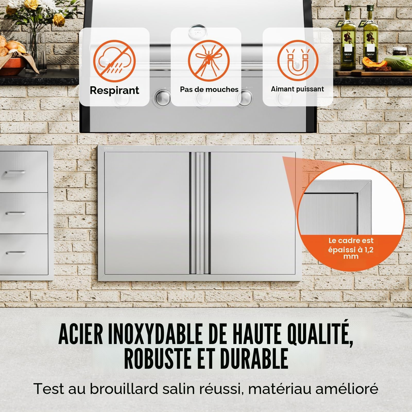 VEVOR Porte d'Accès pour Barbecue Double 914x610x45 mm Inox Poignée Encastrée