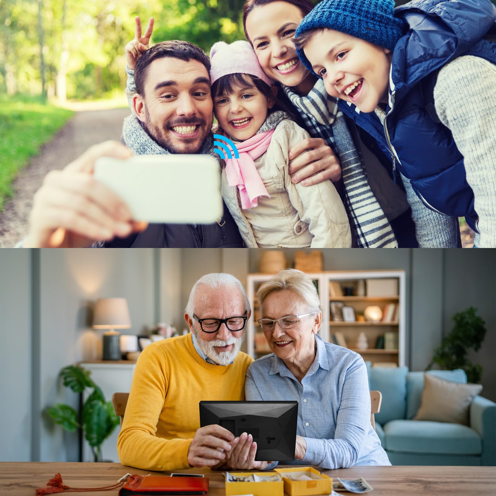 Marco de Fotos Digital 8,0 Pulgadas WiFi, Pantalla Táctil 1280x800 HD, 32GB de Almacenamiento, Rotación Automática, Configuración Remota vía App AiMOR – Idea de Regalo para Familiares o Seres Queridos