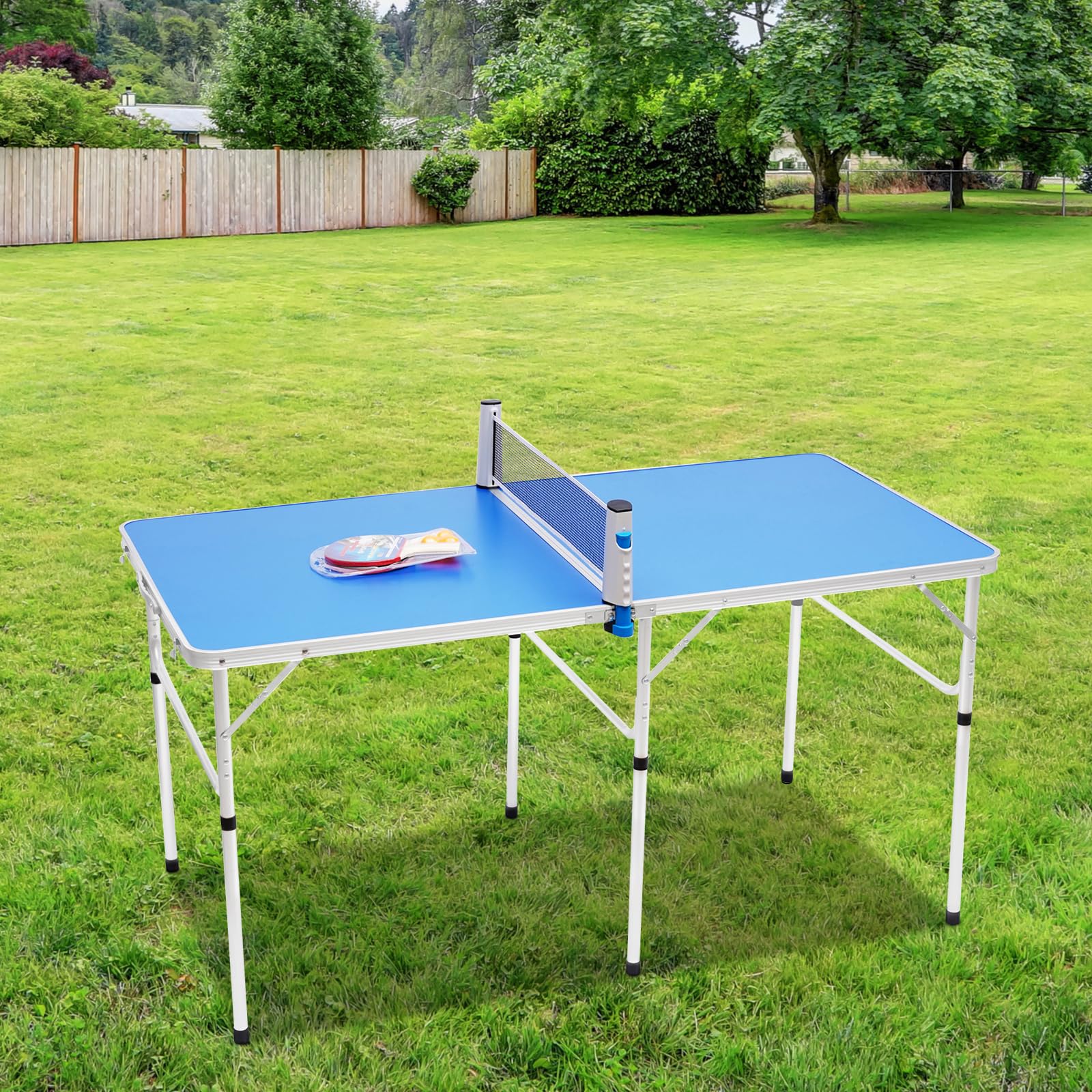 Tavolo da ping pong per esterni, pieghevole, con rete in MDF e lega di alluminio, 152 x 76 x 76 cm, con rete, racchette e palline per familiari o amici