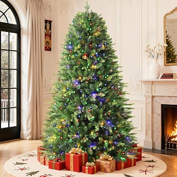 SHareconn 6ft PE+PVC Pre Lit Artificial Christmas Tree with 12 Light Modes