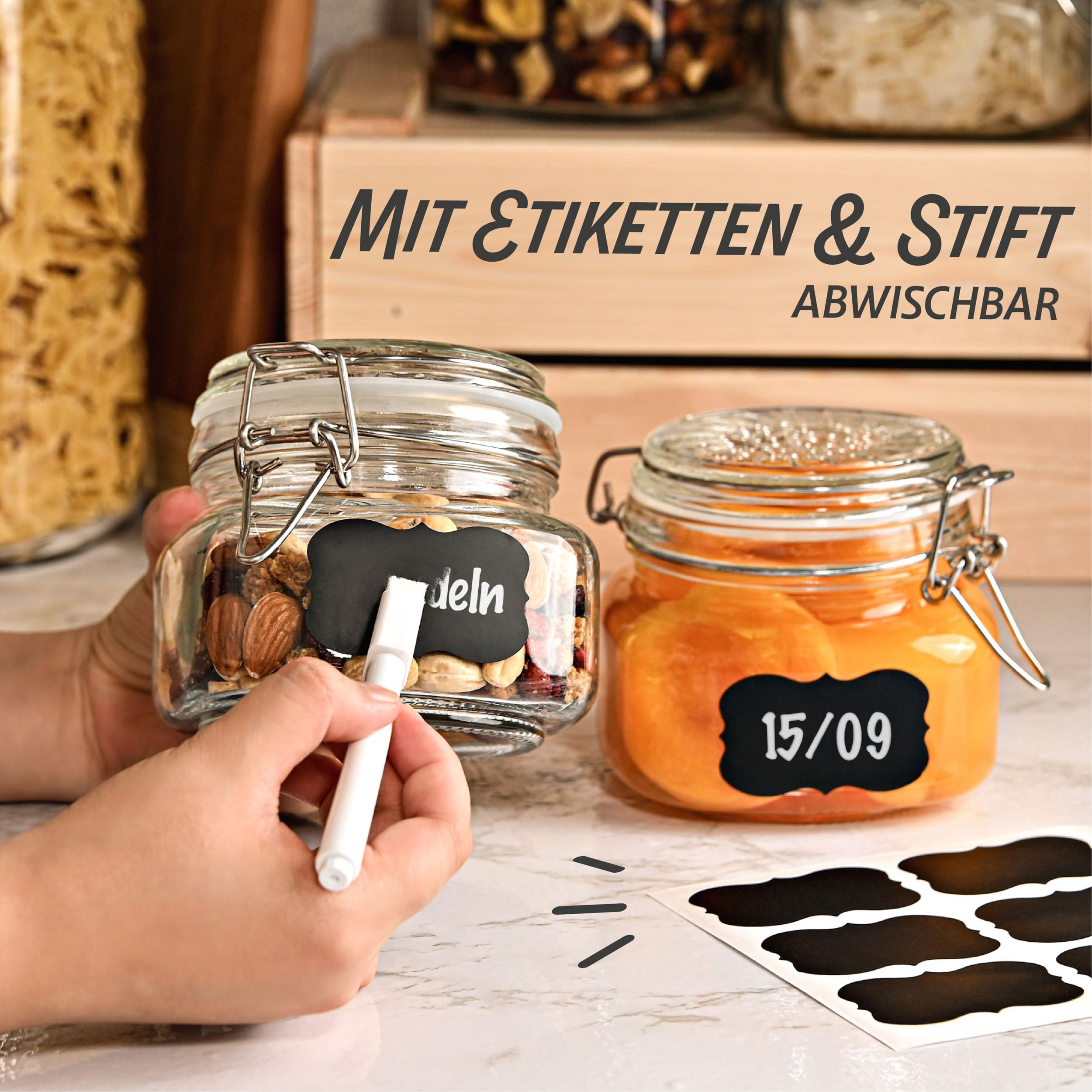 12 Einmachgläser 500ml Mit Deckel - Inklusive Etiketten & Stift