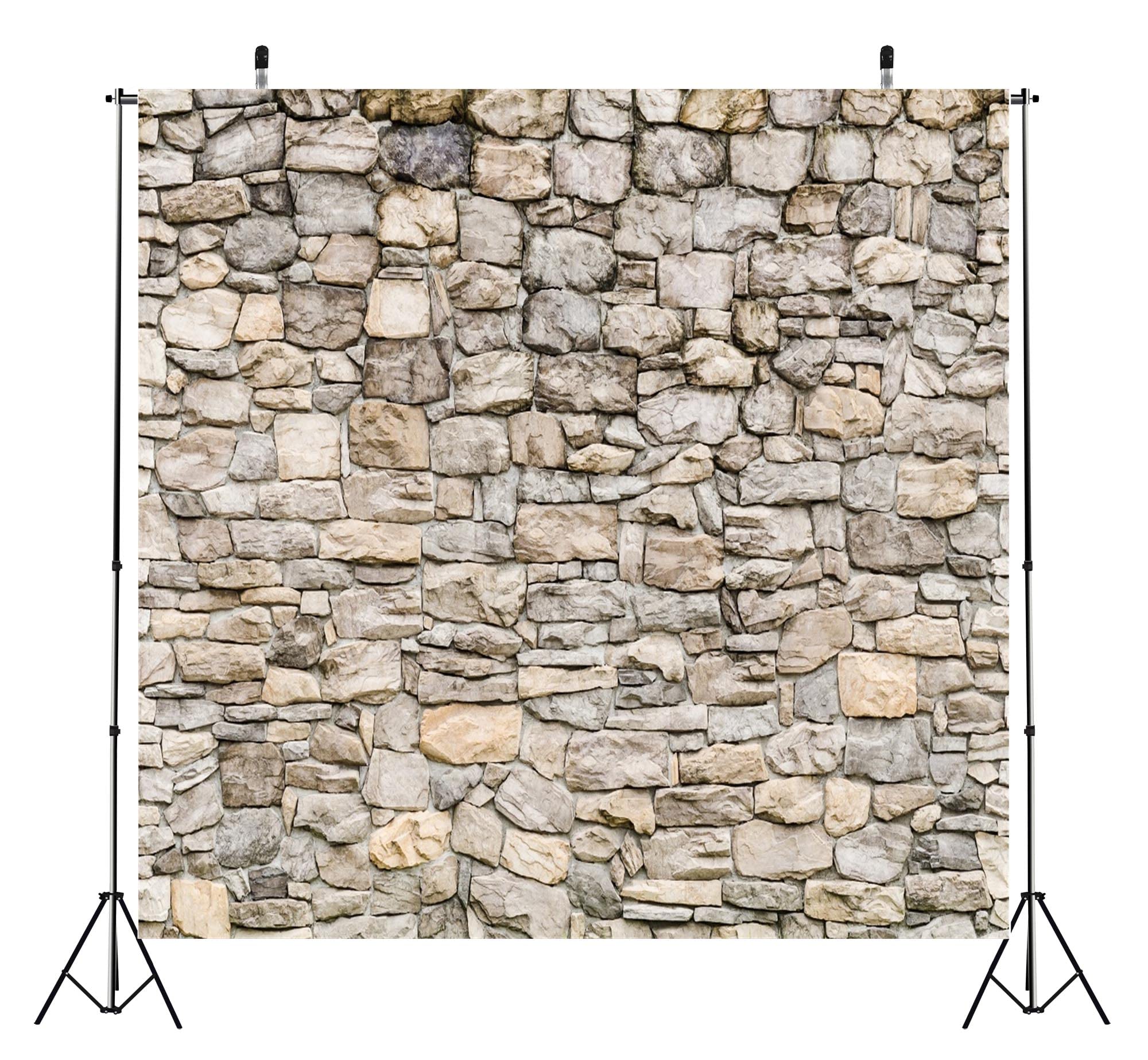 BELECO 5x3ft Fabric Grey Brick Stone Wall Photography Backdrop Rock Stones Video Conference Background Backdrop Birthday Party Decor Banner Portrait Photoshoot Home Decor Studio Photo Props Wallpaper: 10x10FT Brick-06