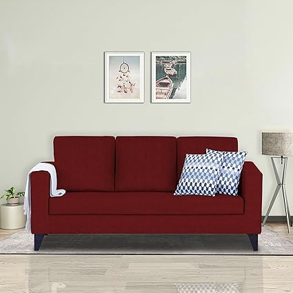 Adorn India Wood Hallton Plain 3 Seater Sofa Set (Maroon)