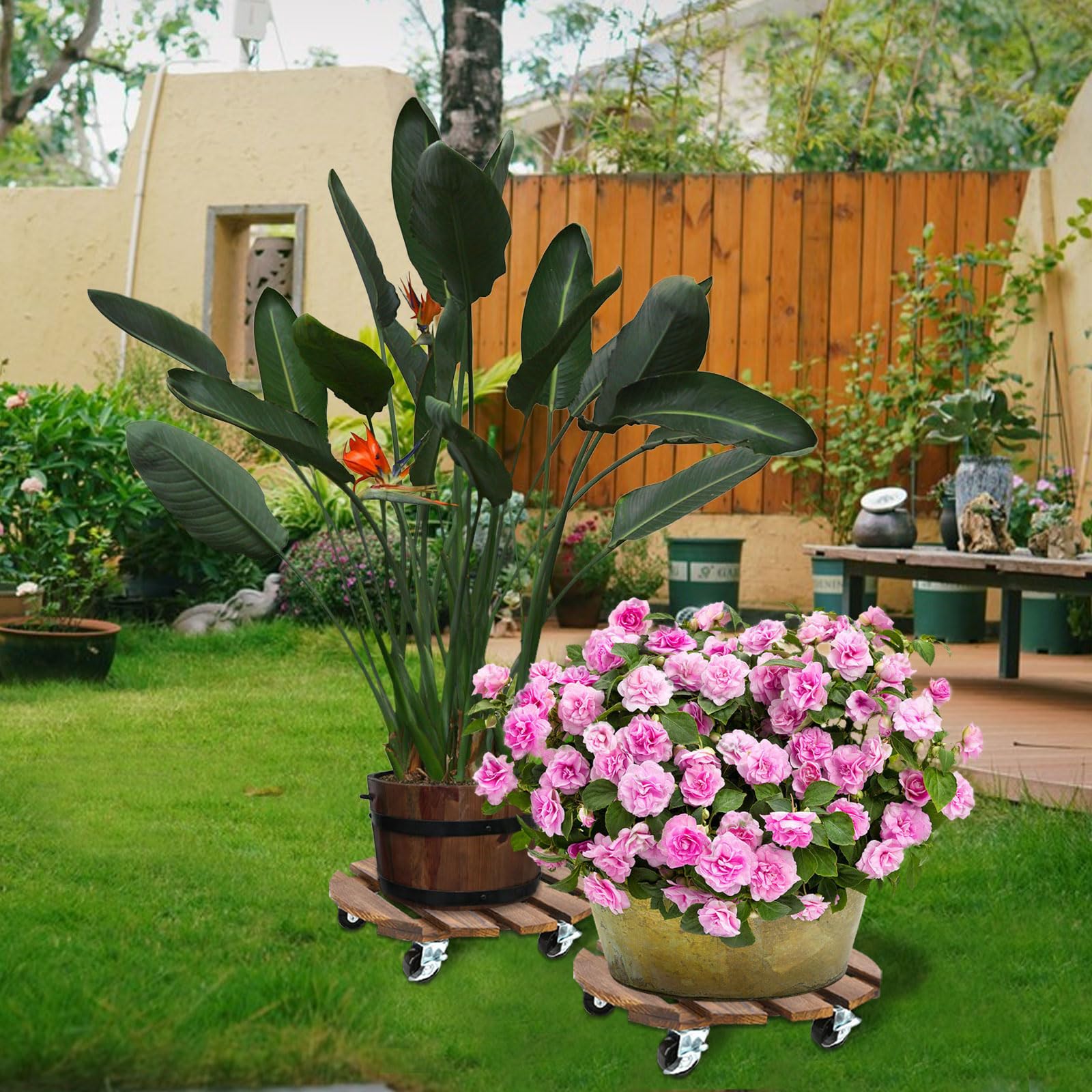 Lot de 2 Porte Plante à Roulettes Ø 300 mm Capacité 200KG pour Extérieur Intérieur