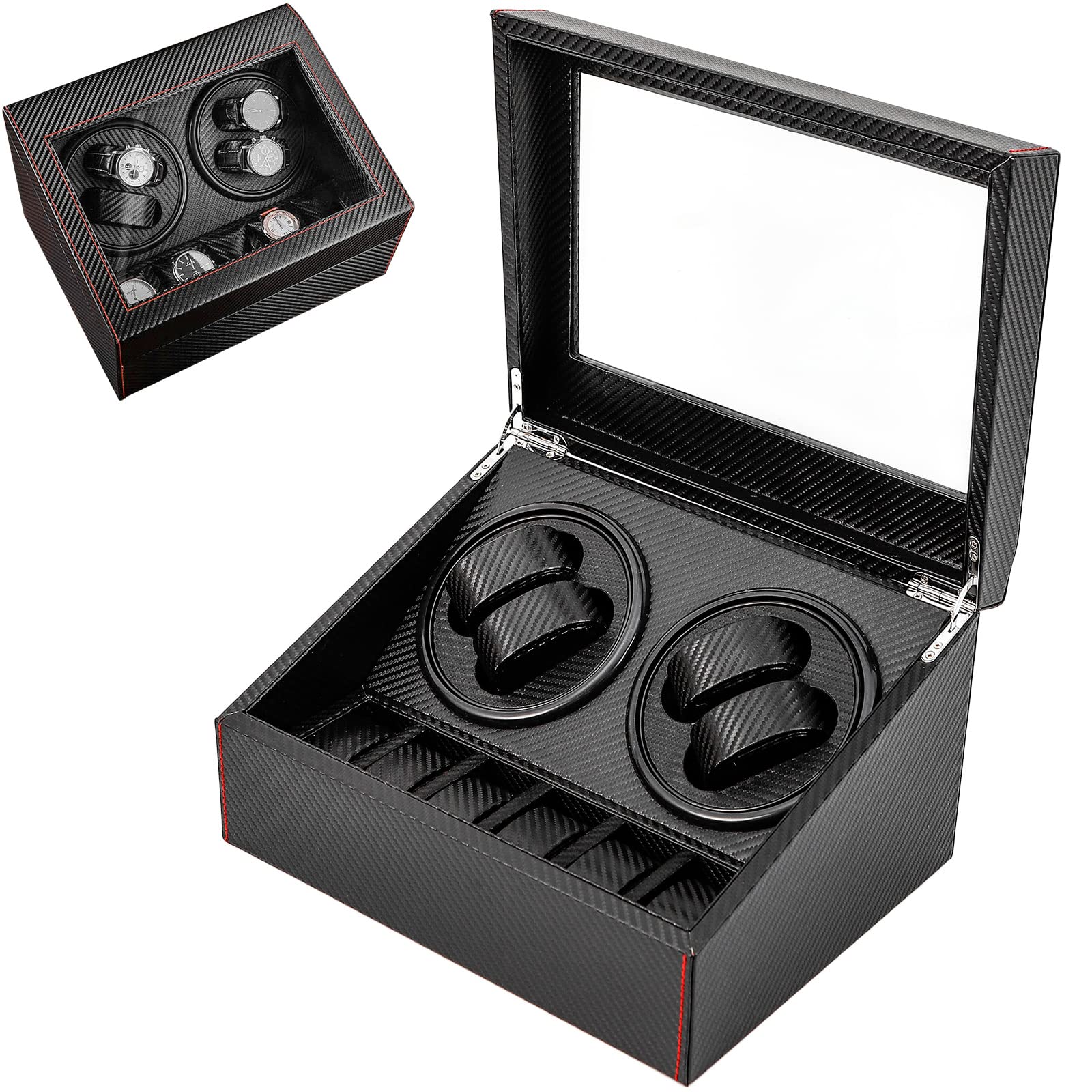 4+6 Uhrenbeweger Automatikuhren Beweger Geräuscharm Uhrbeweger Uhren Watch Winder Box Uhrenbox PU-Leder für als Weihnachten, Jubiläum, Vater, Geburtstag
