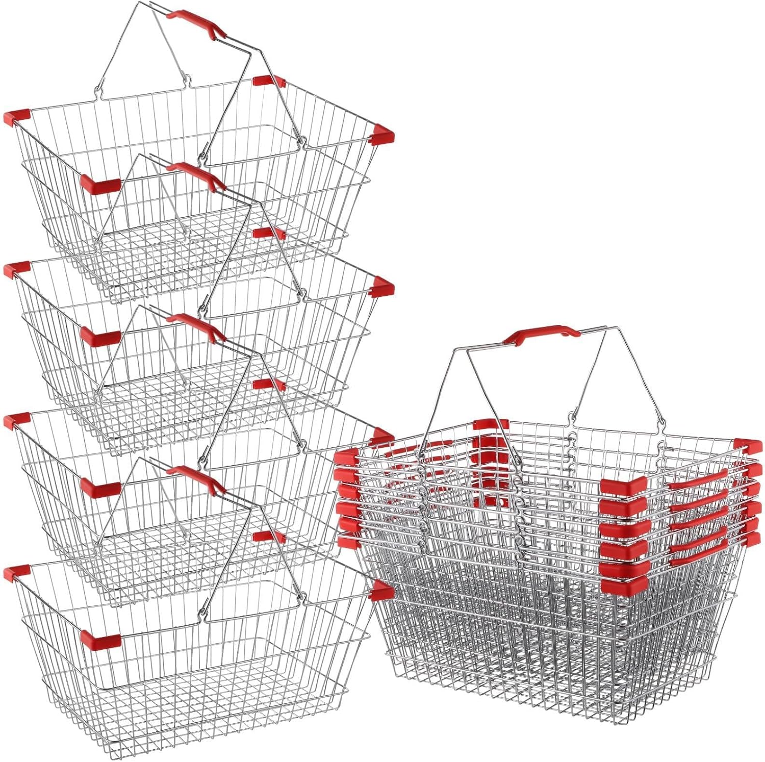 Metal Shopping Basket - 6 Pcs with Handles, Small Market Basket for Retail, Grocery, & Flea Markets