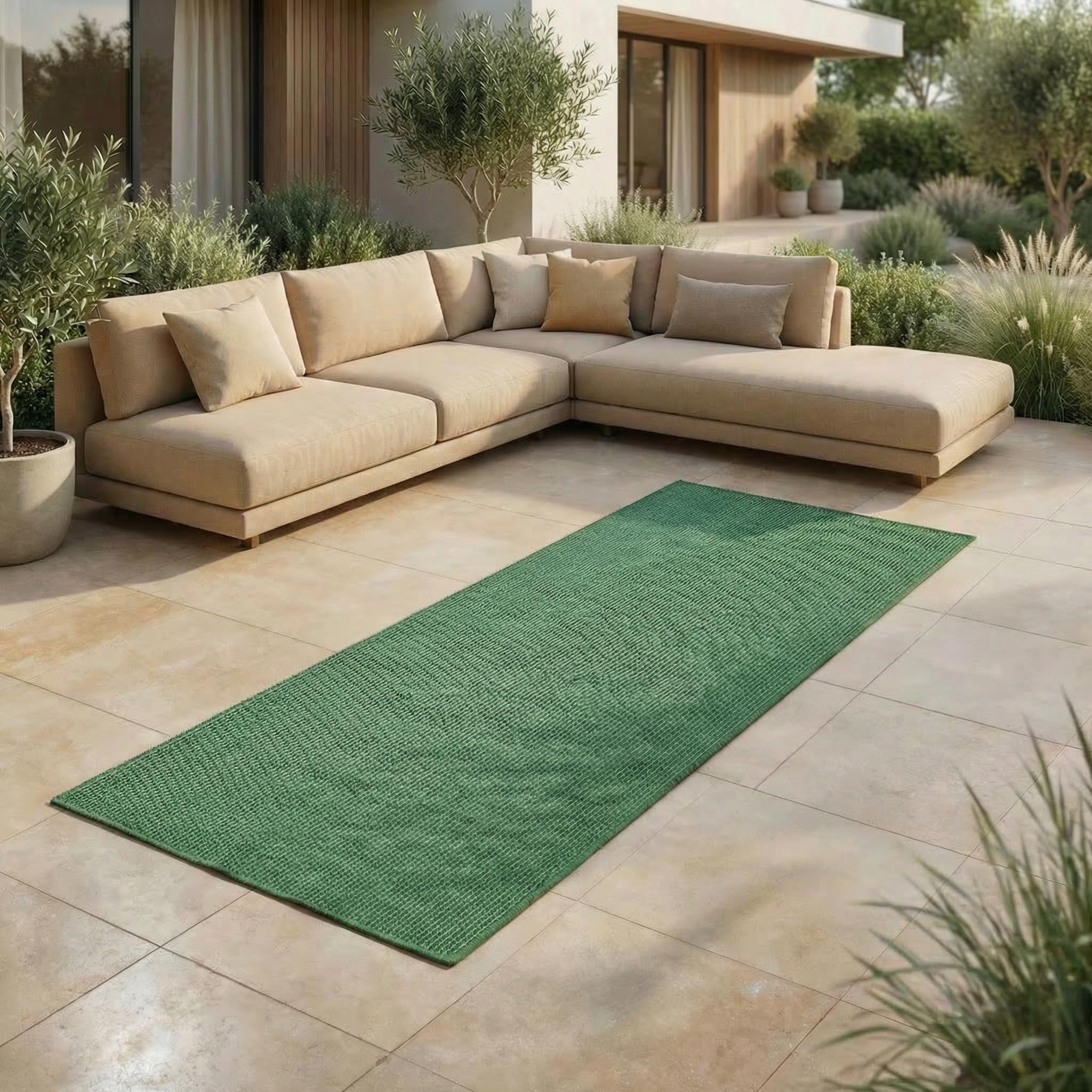 Jimri In- & Outdoor Teppich - Wetterfester Teppich für Balkon, Terrasse, Garten, Wohnzimmer, Küche - Strapazierfähiger Bodenteppich, Widersteht UV-Strahlen & Wasser