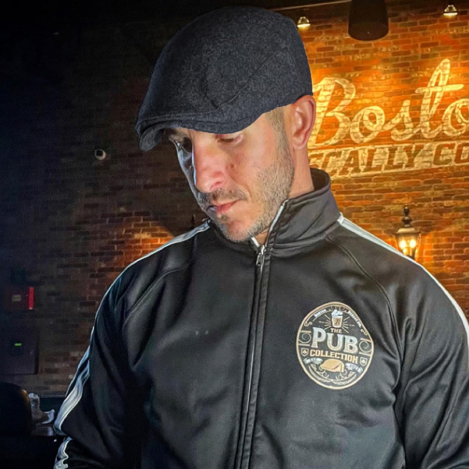 The Original Boston Scally Cap - The Pub Mens Flat Hat - 90 Degree Seam Newsboy Cap for Men - Black - Image 4