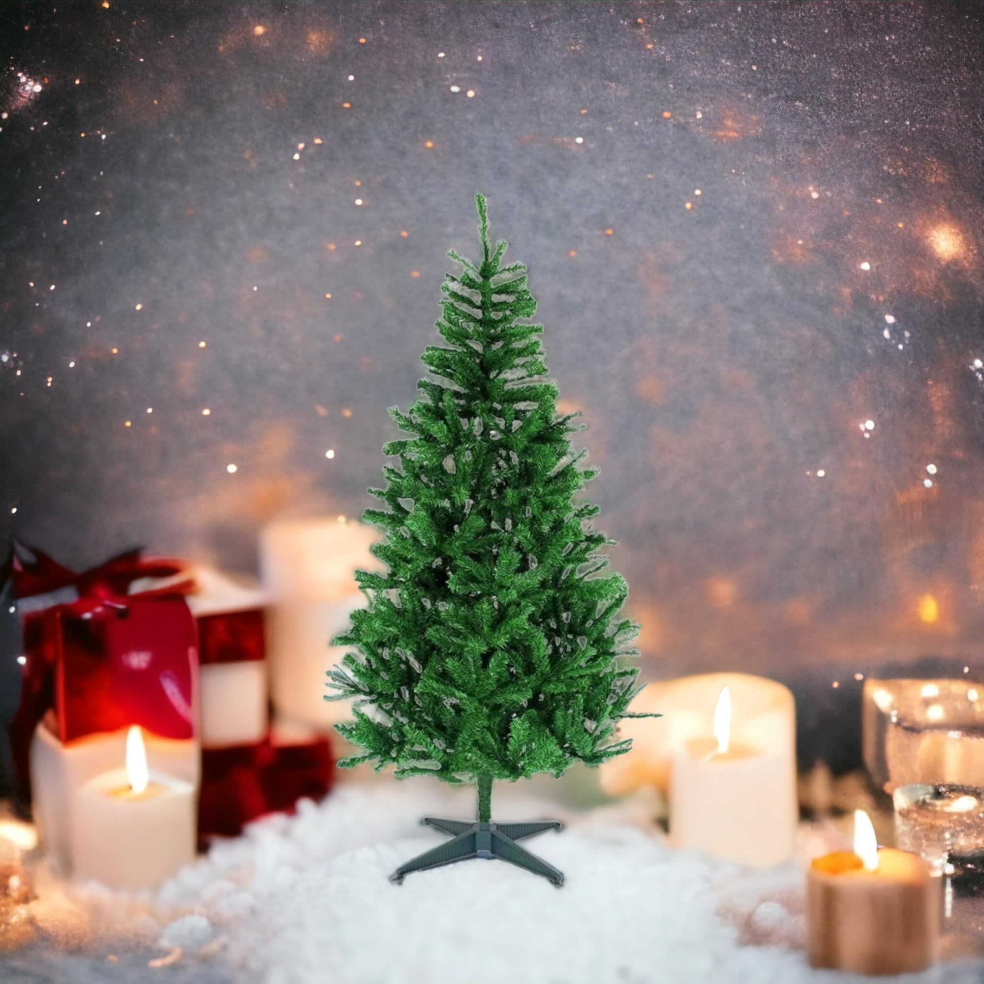 Saudeep India Artificial Christmas Tree for Home & Office Decoration | Premium X-Mas Tree with Plastic Stand | Ideal for Living Room, Christmas Decor & Gifting | Easy to Assemble & Reusable (1 Feet)