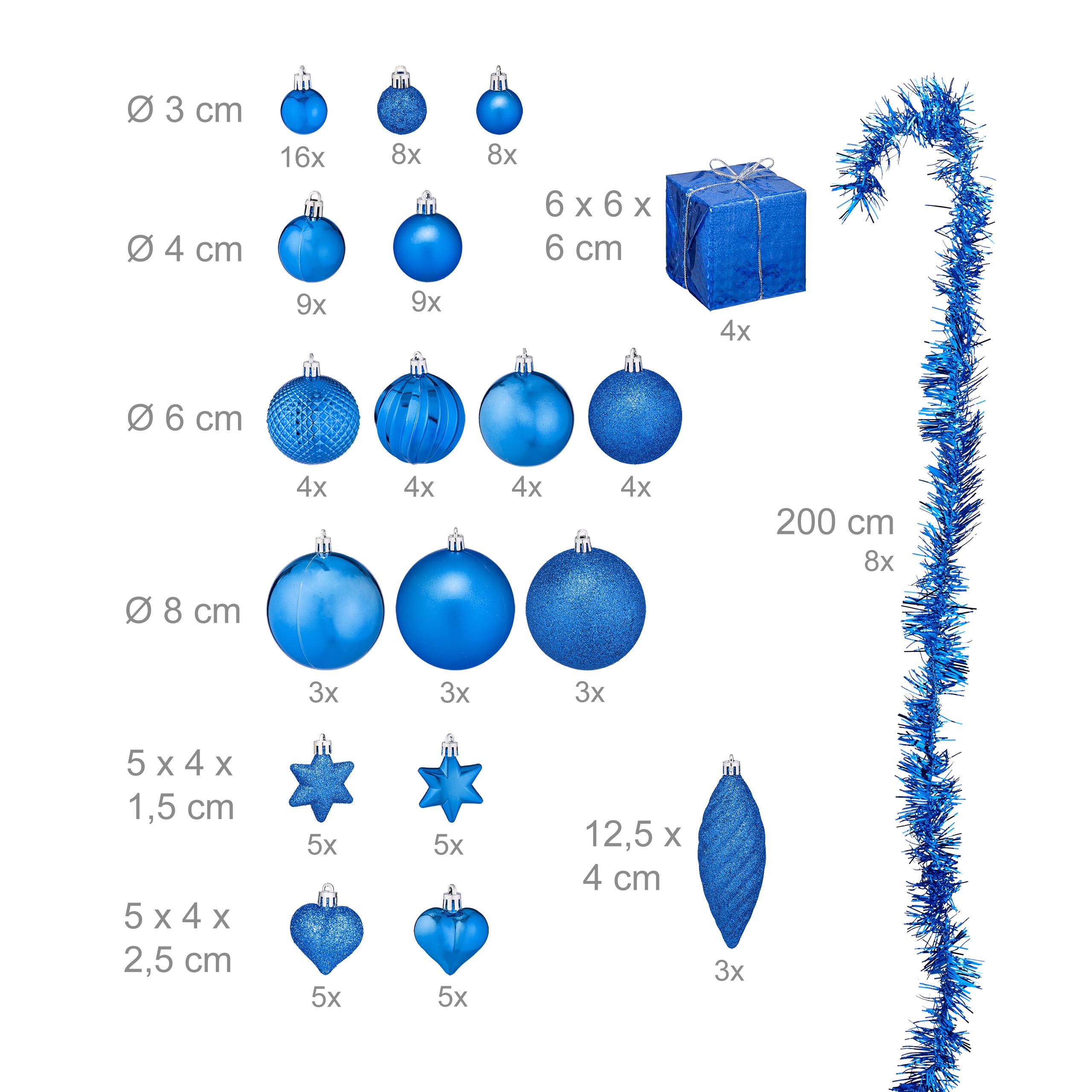 relaxdays Boules de Noël, set de 110 pièces Boules de Noël