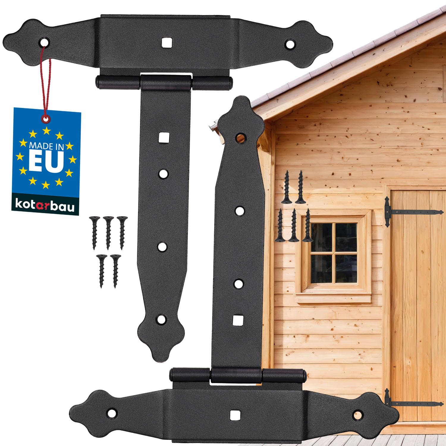 KOTARBAU Set of 2 Cross Hinges 200 mm Shutter Hinge Plate Building Fitting Gate Fitting Wood Connection Throwing Hinges T-Hinge Powder-Coated