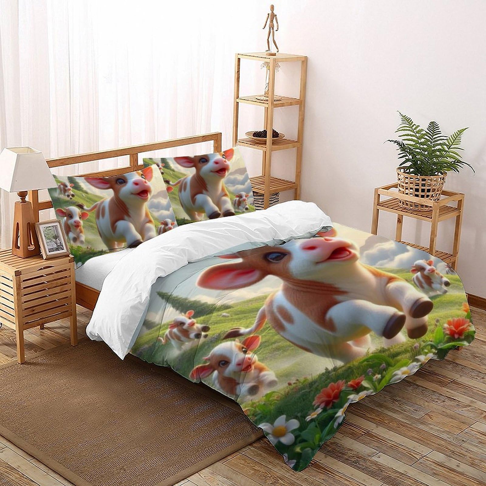 Housse de couette bétail microfibre anti-plis ensemble lit double 3D