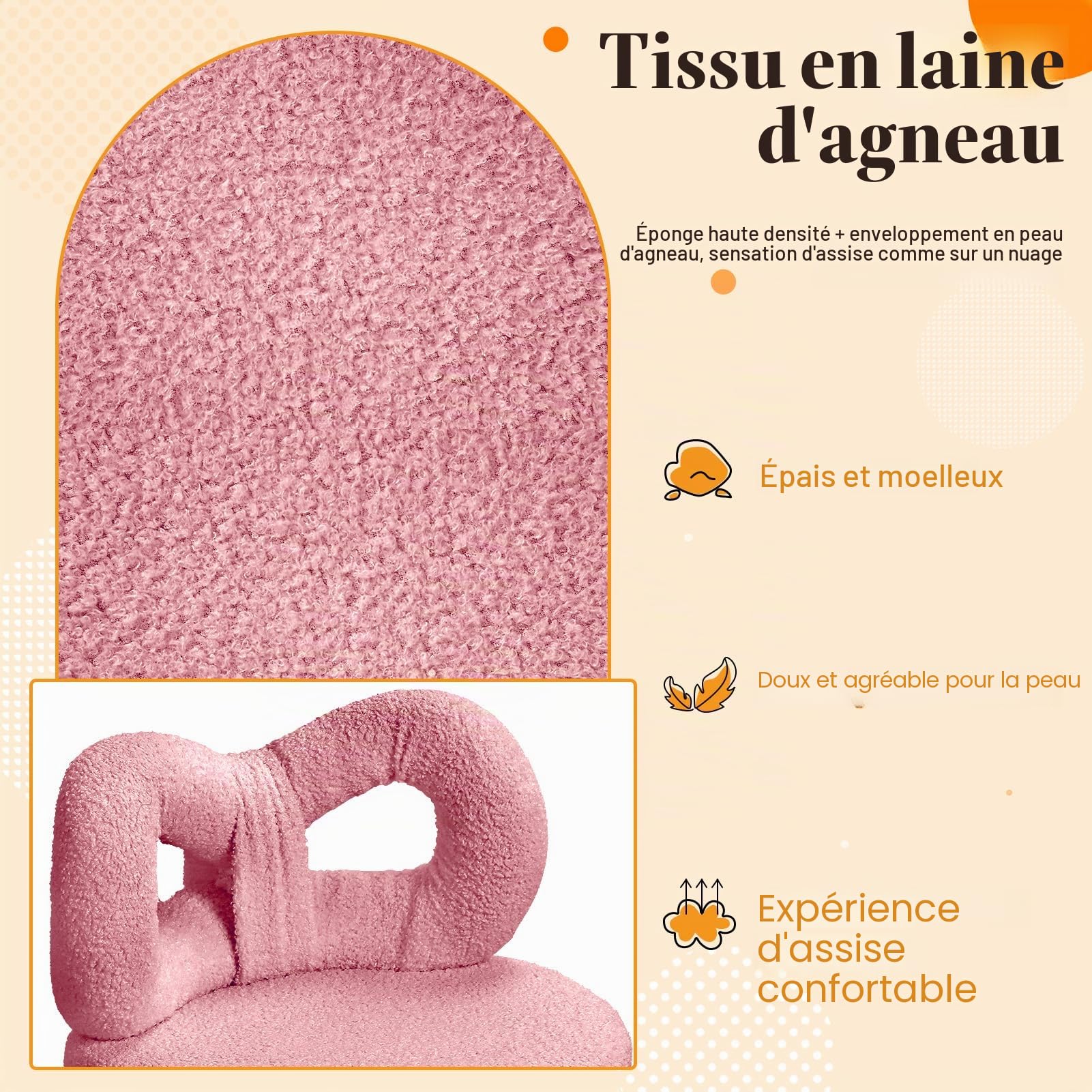 Tabouret de coiffeuse avec dossier en nœud - Chaise de bureau avec dossier pour femmes et filles - Chaise de maquillage - Pieds réglables - Siège de coiffeuse sans accoudoirs