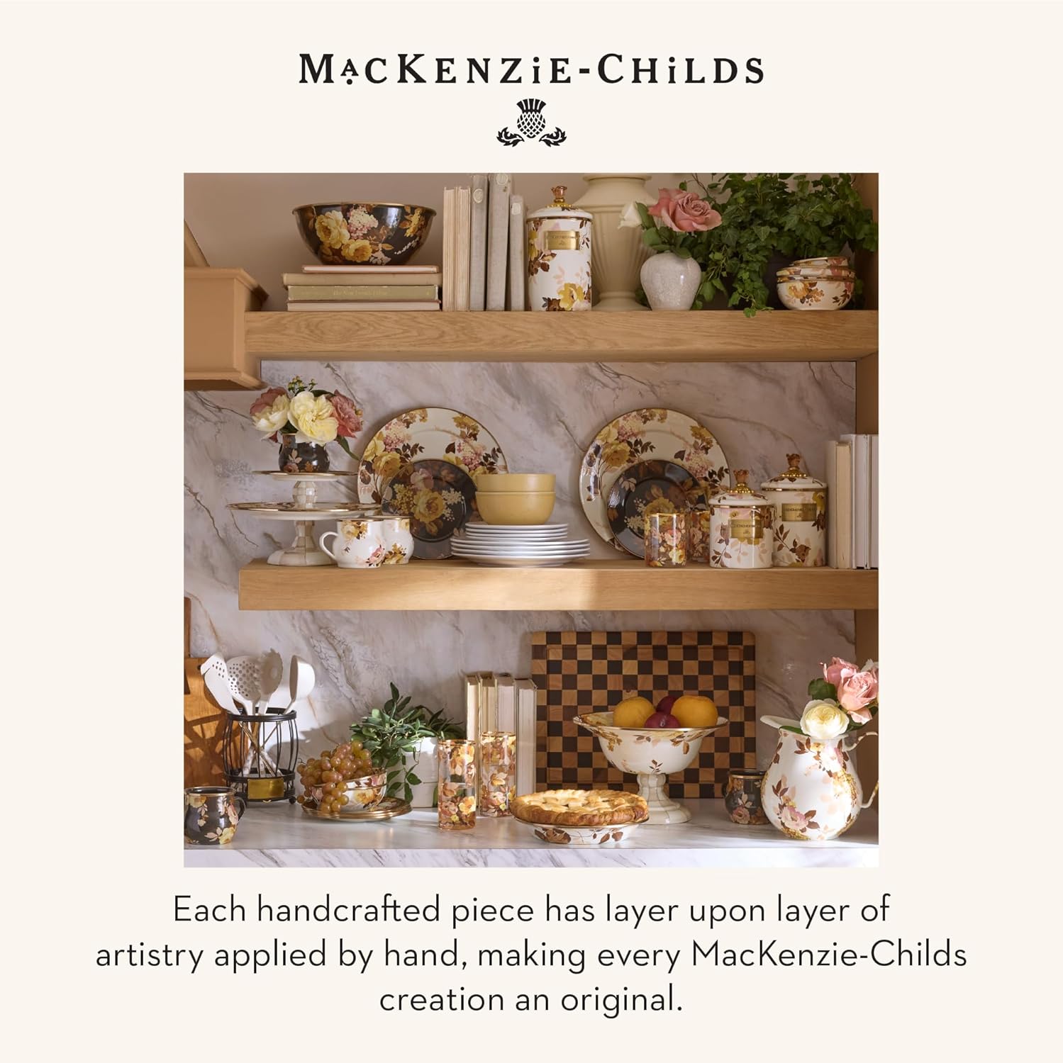 MACKENZIE-CHILDS Set of 4 Tumbler Glasses, Wide Drinking Glasses, Wild Rose