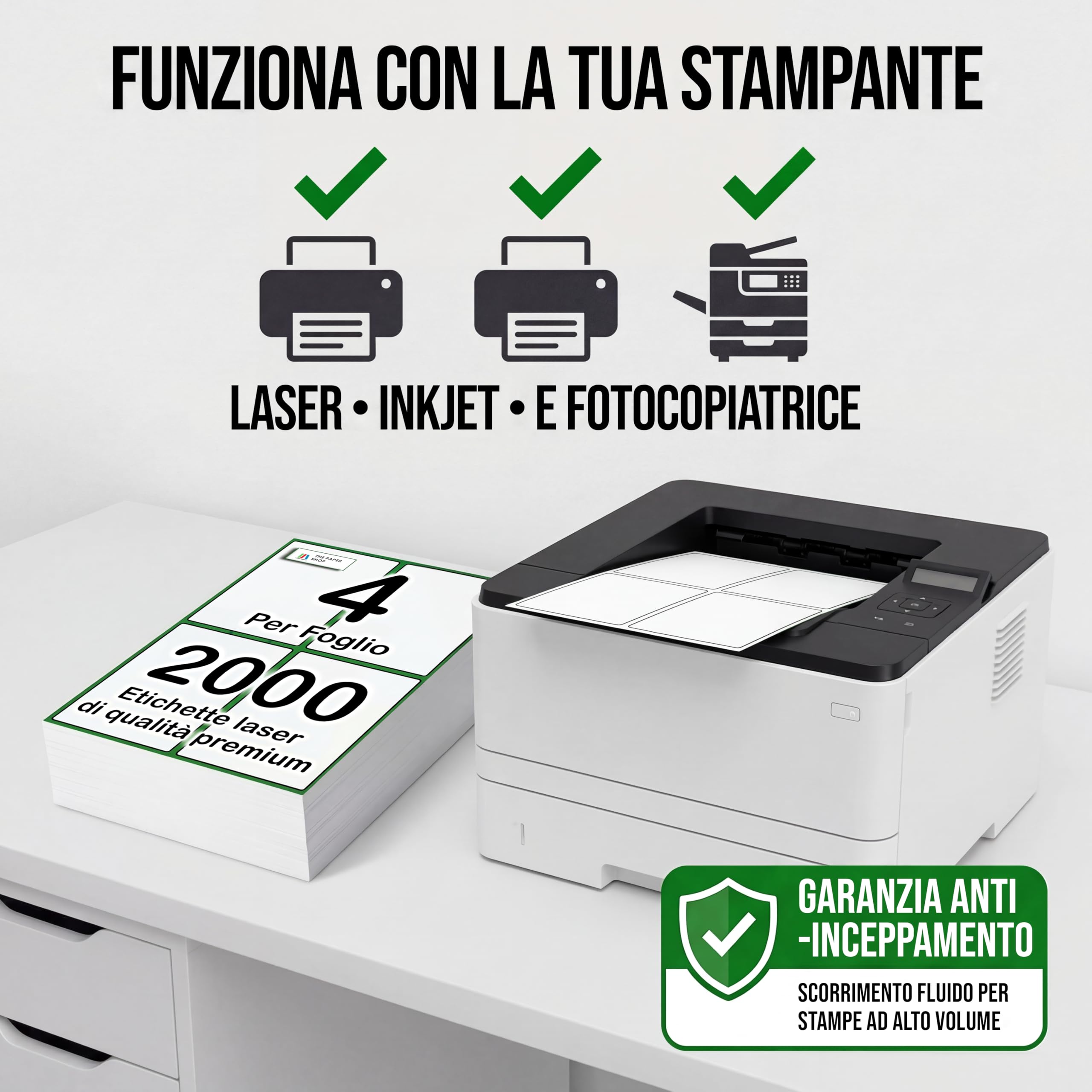[2000 etichette] Etichette autoadesive bianche adesive per stampante A4, 4 per foglio | Stampante A6 adesive 4 per foglio A4 etichette per indirizzo | Etichette per stampante laser 4 per foglio (2000)