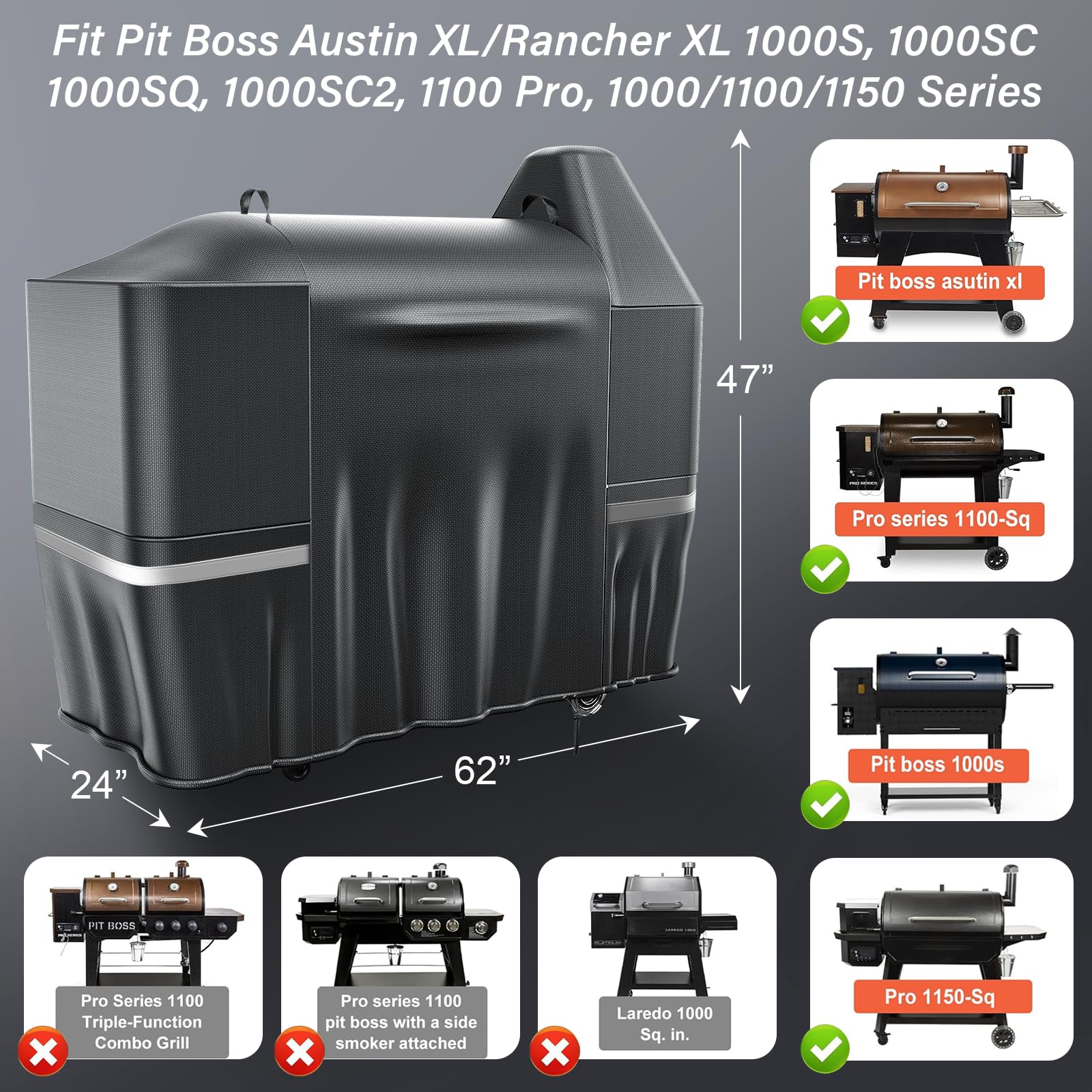 Utheer Grillabdeckung, wasserdicht, für Pit Boss Rancher XL, Austin XL, 1000S, 1000SC, 1100 Pro Holzpellet-Grill, robuster Stoff, BBQ, UV-Schutz, 600D Grillabdeckungen