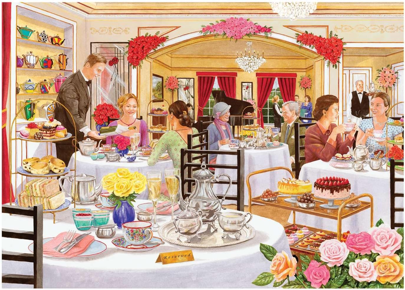The Rose Tearooms Big 500 Puzzle | Tracy Hall Artist | Big 500 Pieces | 48 x 69cm | The House of Puzzles | Food Theme Jigsaw Puzzle | Sustainably Made FSC® Certified Board