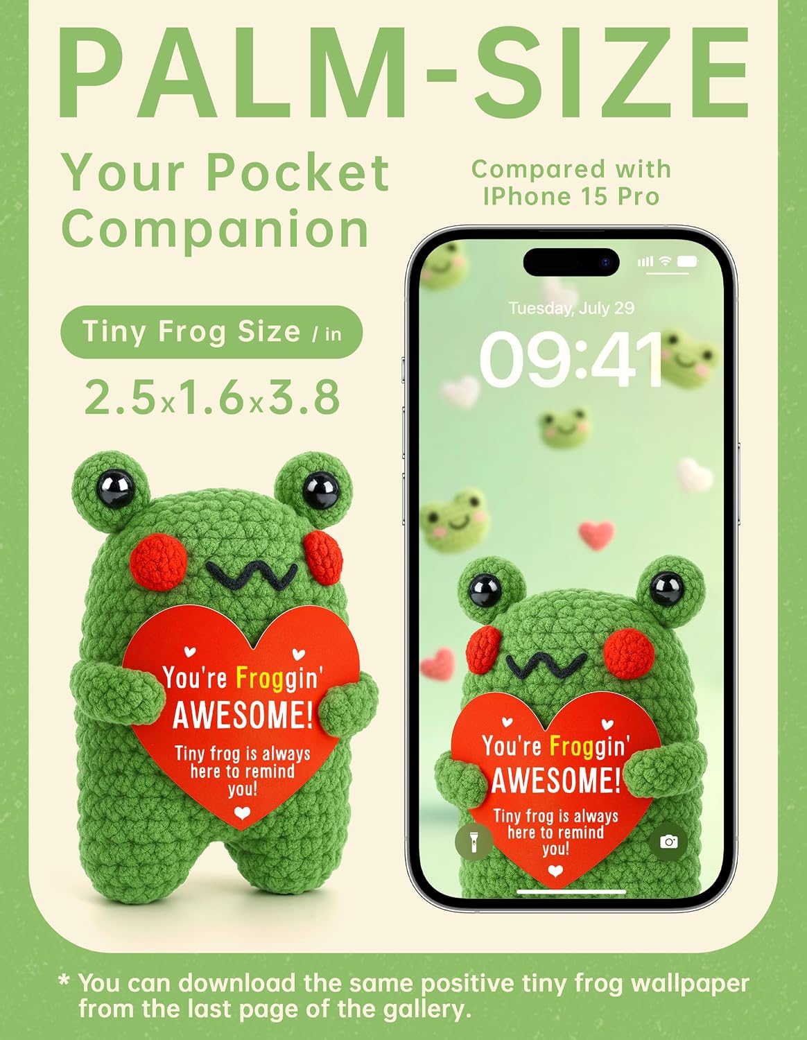 LEJIAJINW Cute Stuff Things for Teen Girls Encouragement Mini Frog Gifts for Teens Easter Baskets Essentials Kids, Cute Crochet Frog Positive Inspirational Gifts for Women Sister Friend Coworker - view 3