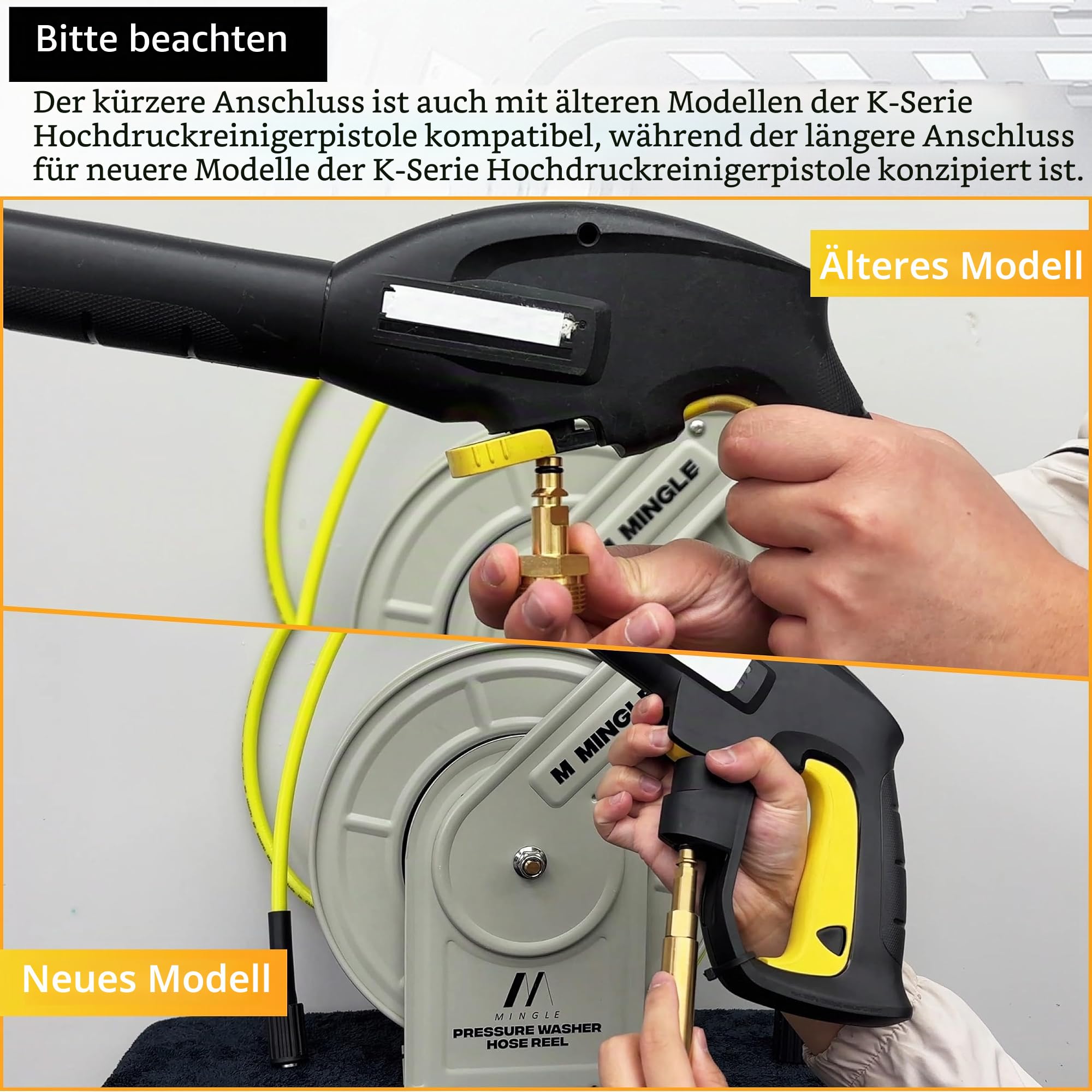 M MINGLE Wandmontierte aufrollbare Hochdruckreiniger-Schlauchtrommel, kompatibel mit Karcher K-Serie (K2-K7), 1/4" × 18 m, 248 bar(3600 PSI)