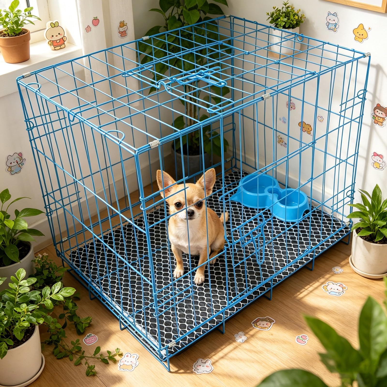 Gabbia per cani: gabbia portatile pieghevole per cani, ideale per viaggi e uso domestico - Cuccia per cuccioli con vassoio di base, tappetino e ciotola per il cibo - 19,5 x 15,9 x 14