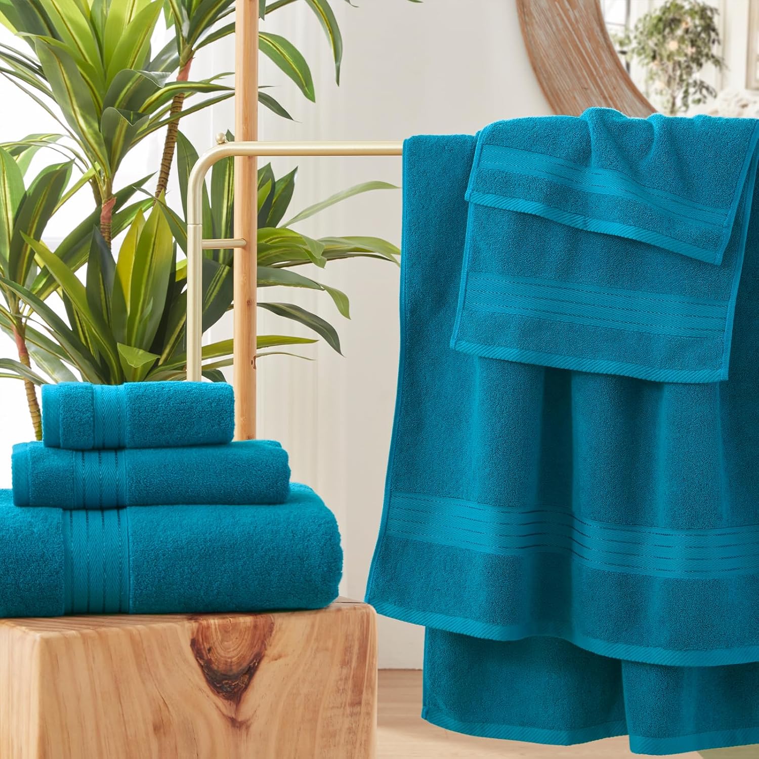 COZYART Crystal Teal/Peacock Blue Bath Towel Set for Bathroom Soft Absorbent Durable 650 GSM Turkish Cotton Towel Set of 6, 2 Large Bath Towels, 2 Hand Towels, 2 Washclothes - Image 5