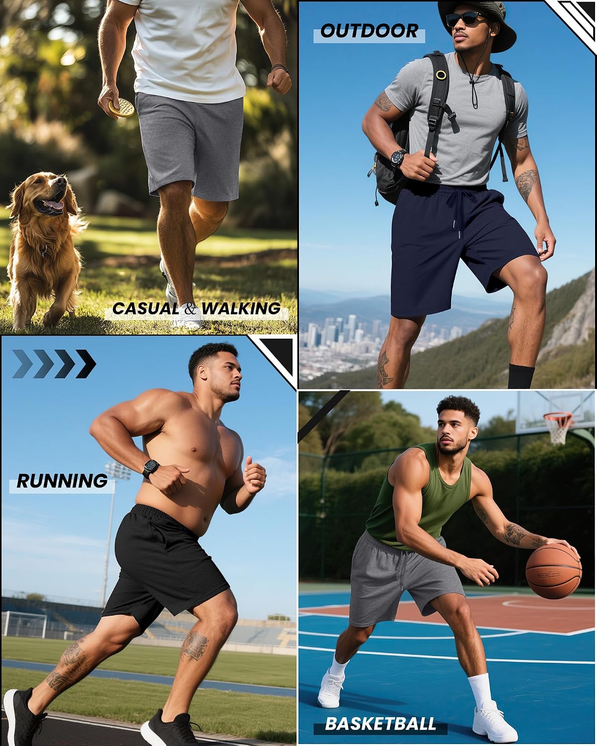 Evervibe 3 Pack Big and Tall Mens Sweat Shorts 9" Cotton Blend Plus Size Bermuda Shorts Drawstring Workout Casual SweatShorts