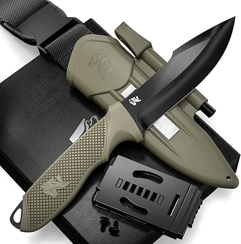 Vista 37 de ODENWOLF WOLF-I - Cuchillo de supervivencia de espiga completa con funda, elegante hoja fija táctica, hecho de acero 440C, cuchillo de supervivencia