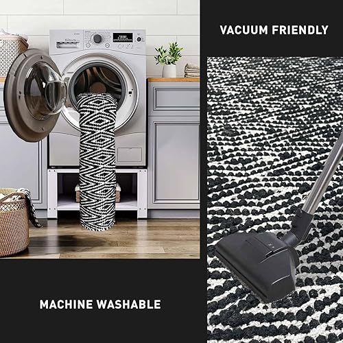 Miniatura 3 de Chardin Home, tapete 100% algodón, reversible por completo, de 21 x 34 pulgadas, se puede lavar a máquina, blanco y rojo