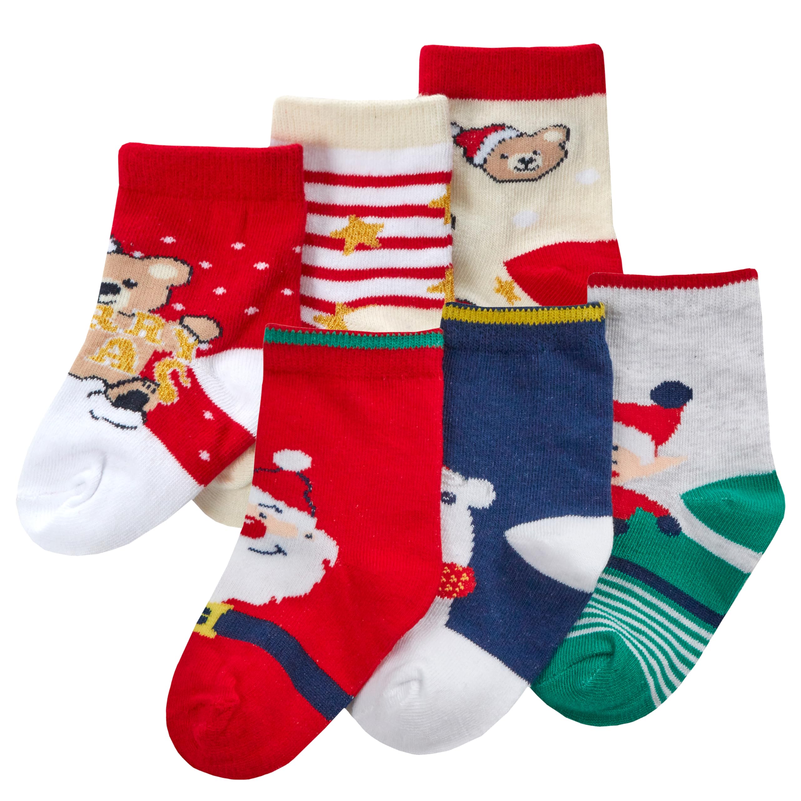 Metzuyan 6 Pairs Baby Girls Boys Christmas Socks Novelty Santa Xmas Socks Cotton Rich Red 3-5.5